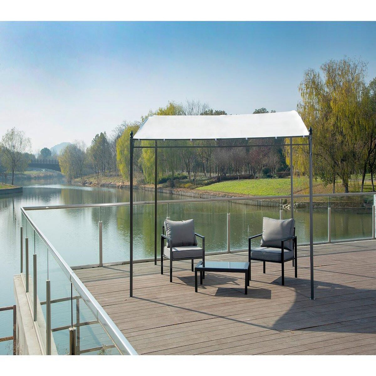 Habitat et Jardin Pergola inclinée en métal - 3 x 2,5 m - Beige