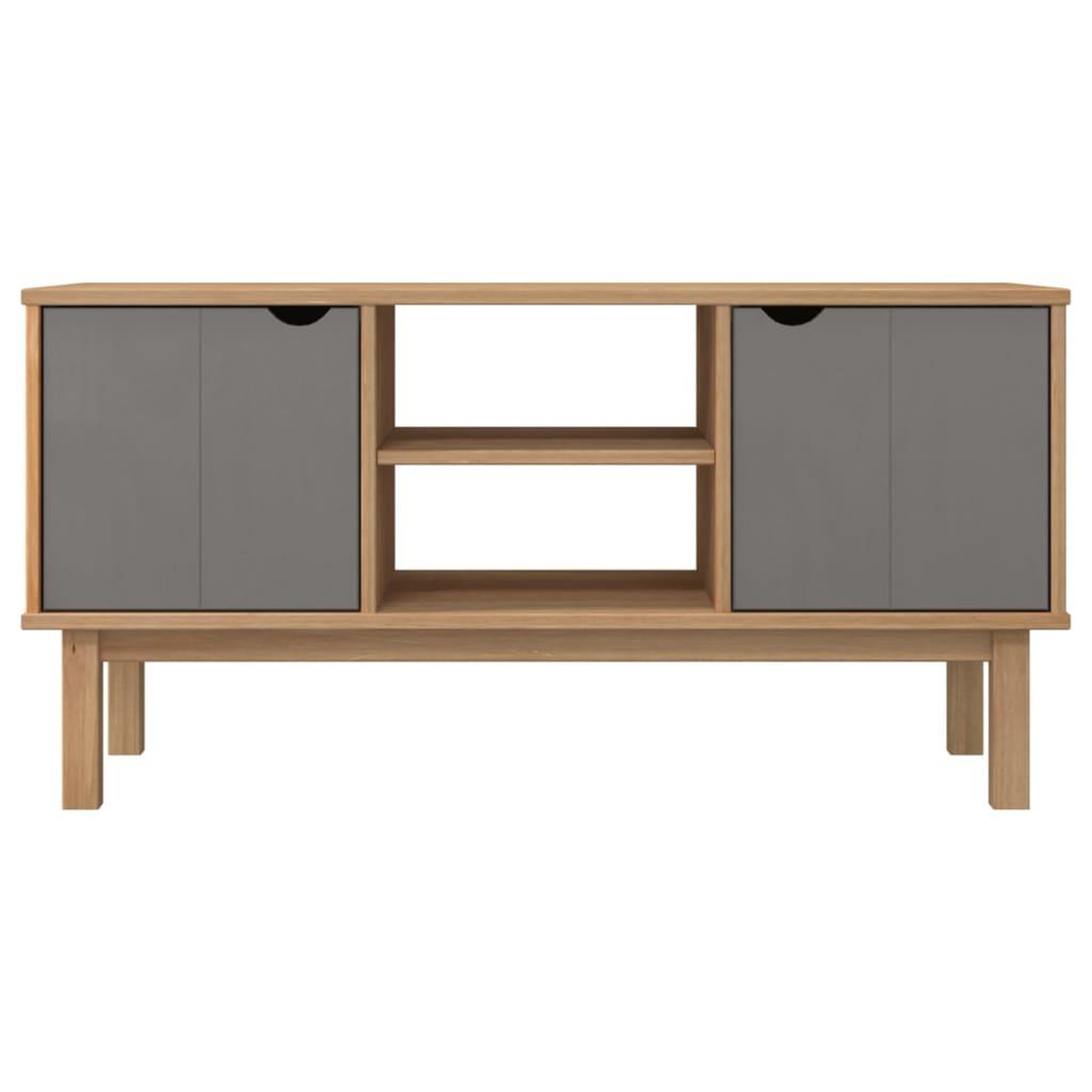 Voir la diapositive 3 : VIDAXL Meuble tv otta marron et gris 113,5x43x57 cm bois massif pin