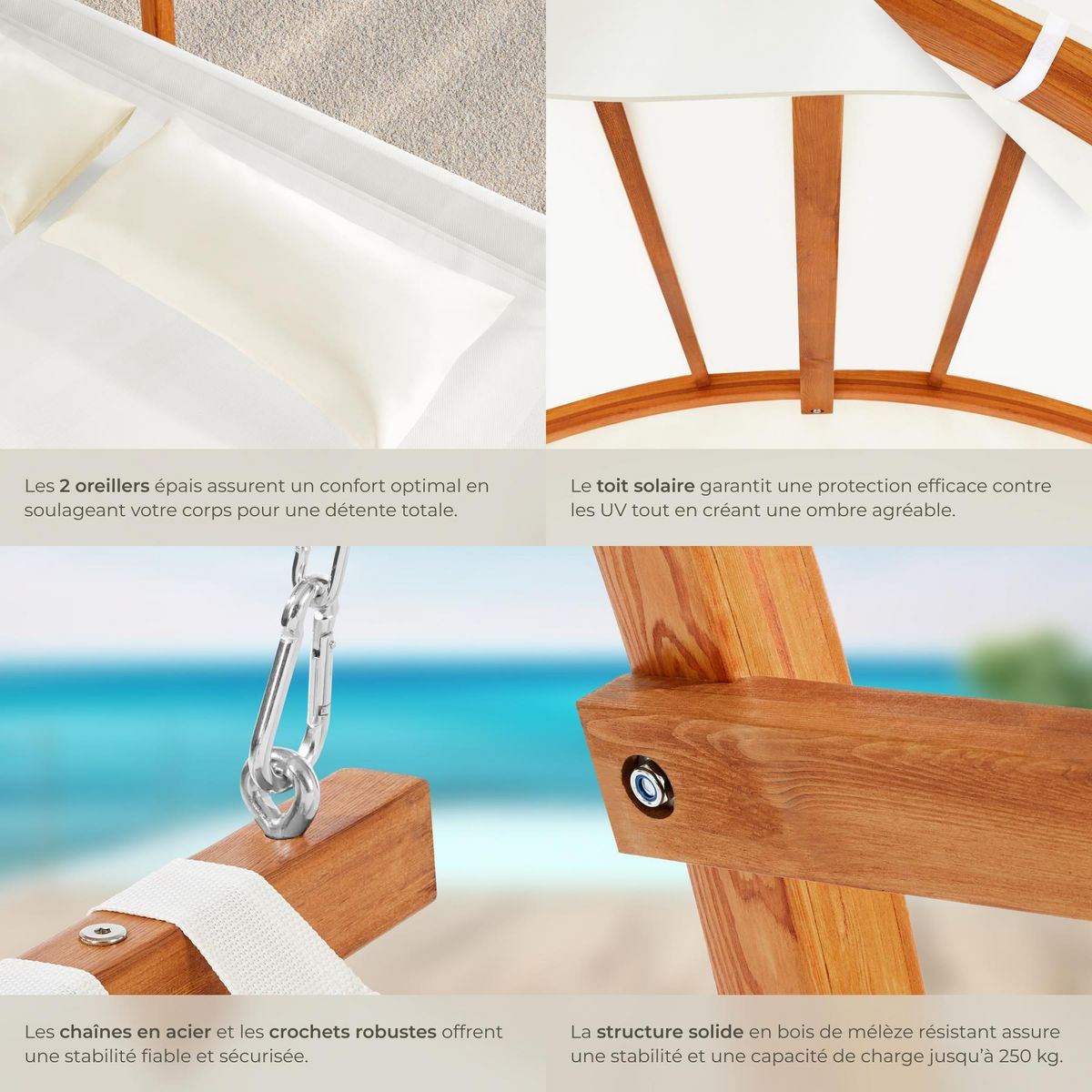 tectake Hamac avec cadre en bois pour 2 personnes marron teck