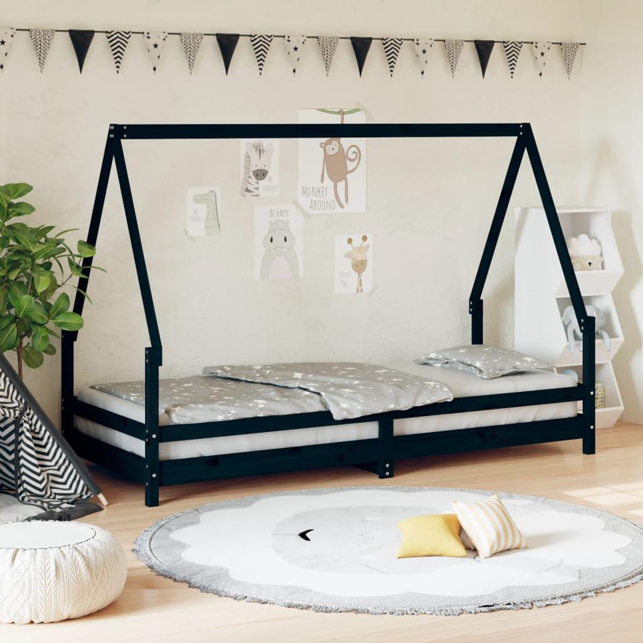 VIDAXL Cadre de lit pour enfants noir 80x200 cm bois de pin massif