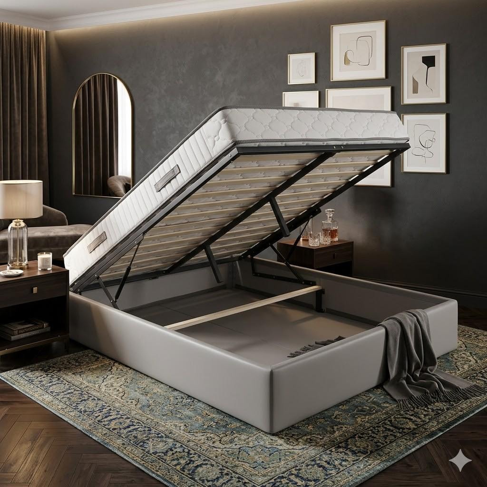 Voir la diapositive 1 : KING OF DREAMS Ensemble Lit Coffre et Matelas  Soutien Très Ferme Haute