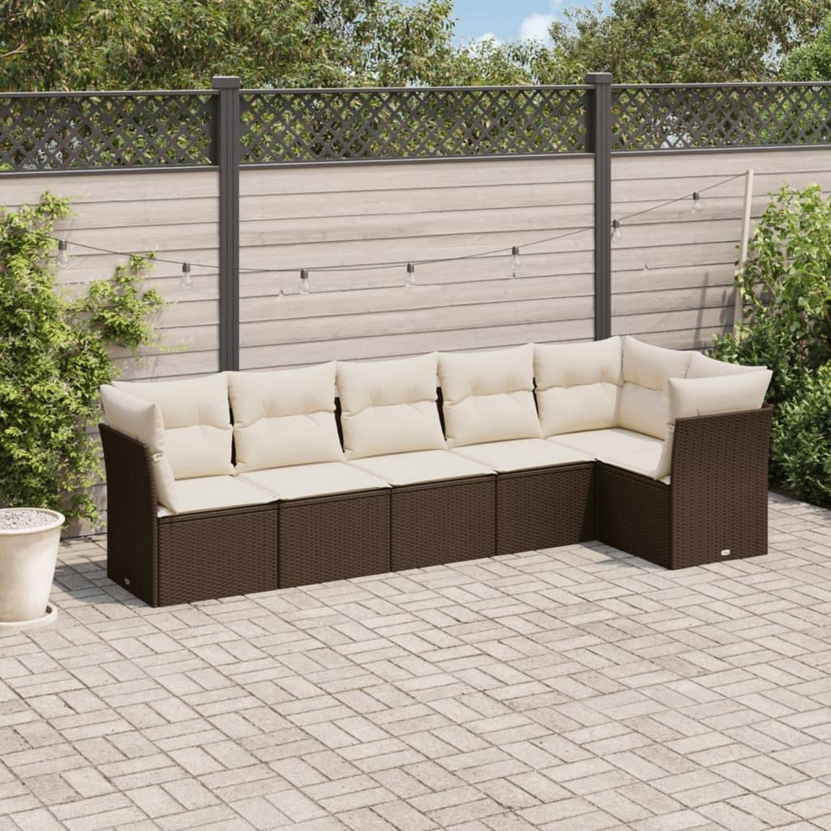 VIDAXL Salon de jardin avec coussins 6 pcs marron resine tressee