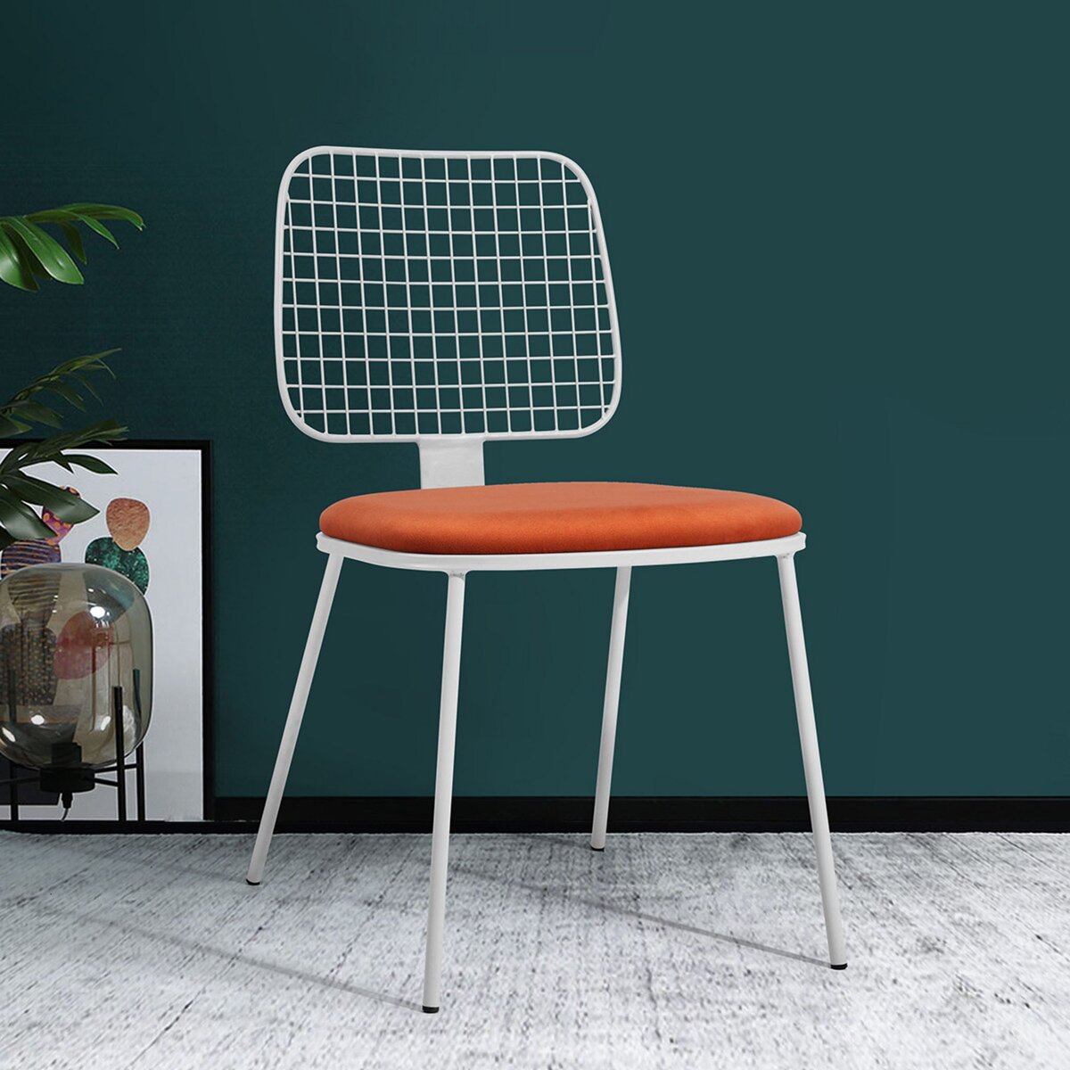  Lot de 2 chaises de salle à manger en velours orange, style Scandinave, 58 x 45,5 x 82,5 cm