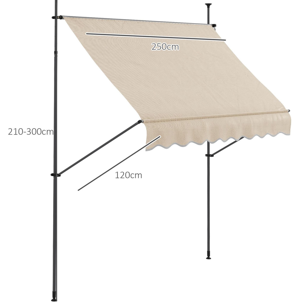 OUTSUNNY Store banne autoportant manuel rétractable 2,5L x 1,2l x 2,1-3H m inclinaison réglable métal alu polyester sable