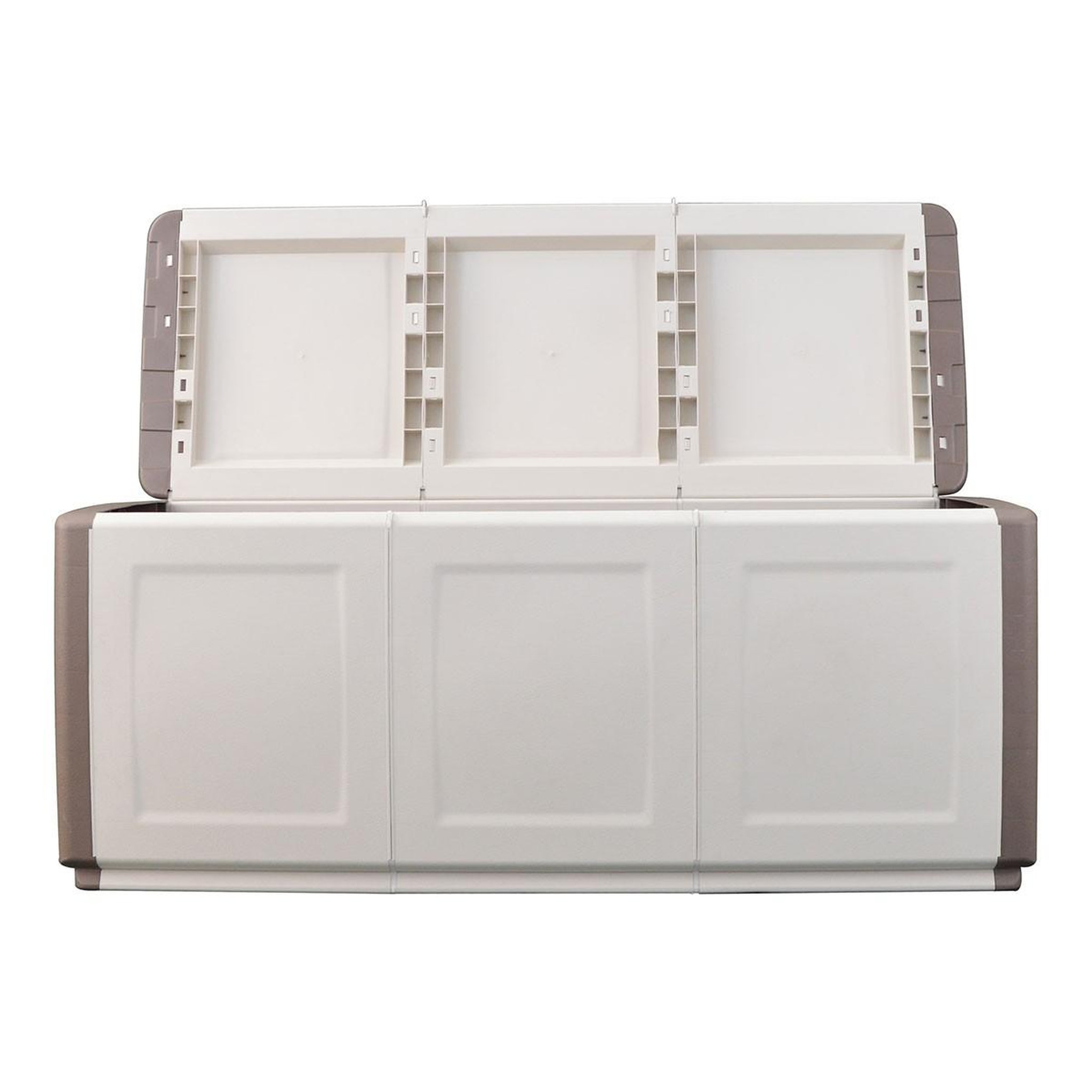 Voir la diapositive 4 : INTEC Coffre de rangement 330L Beige/Taupe 138 x 53 x H57cm Poignées de transport polypropylène INTEC