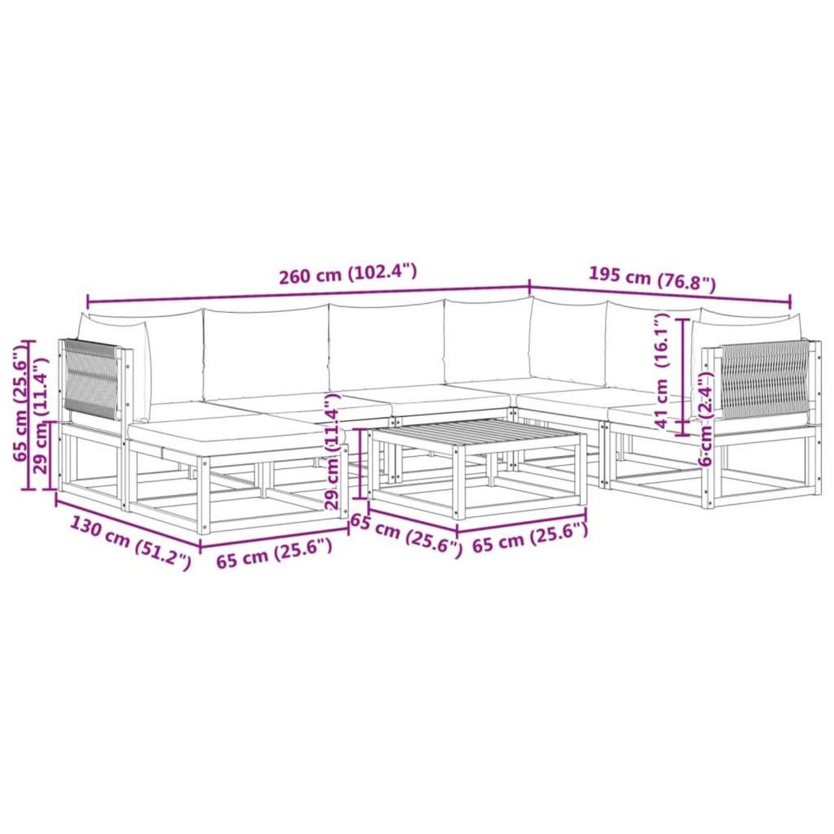 VIDAXL Salon de jardin avec coussins 8 pcs bois massif d'acacia