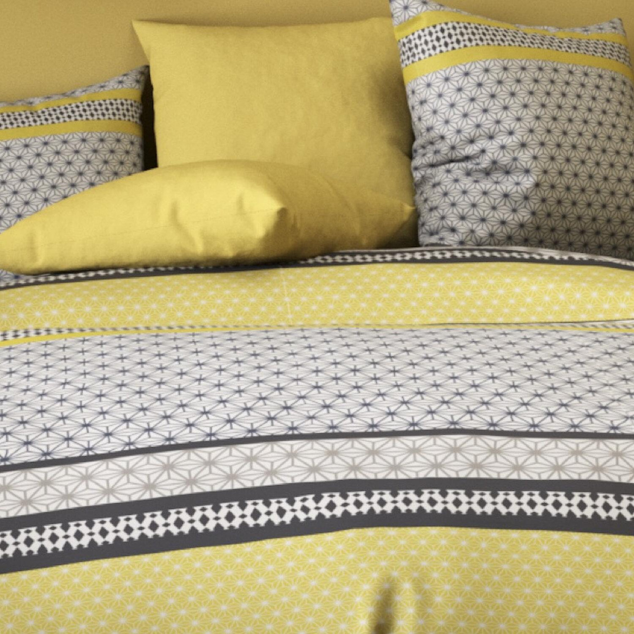 Voir la diapositive 3 : Les Ateliers du Linge Parure de couette 2pcs 140x200cm 100% microfibre 55gsm vaxo jaune