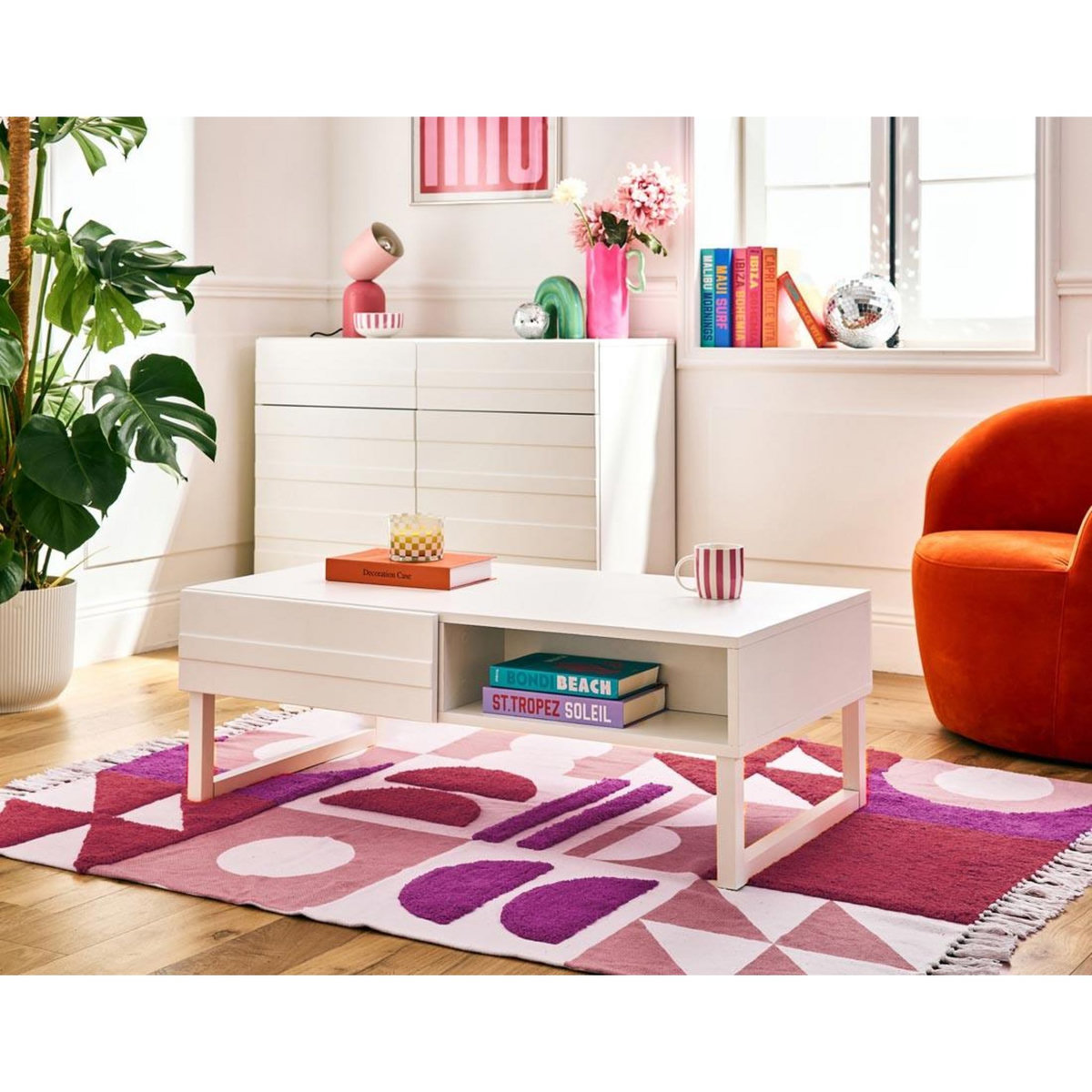 BEST MOBILIER Sofia - table basse - blanc mat - 1 niche - 110 cm