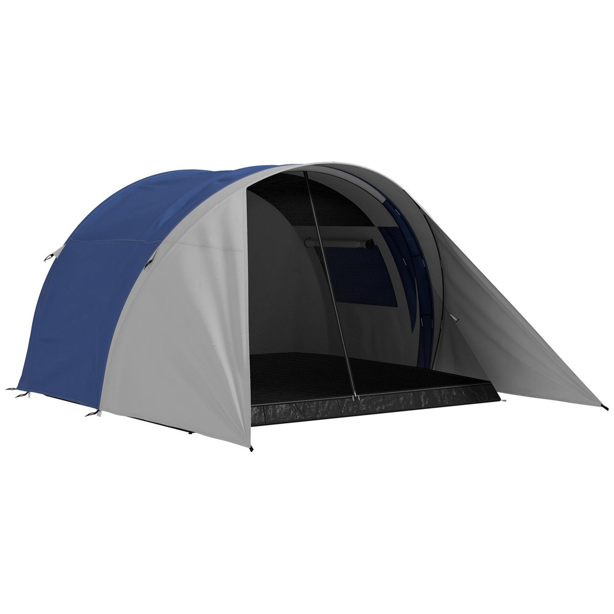 OUTSUNNY Tente de camping familiale 3-4 pers. - tente tunnel double toit sac inclus - fibre verre polyester bleu gris