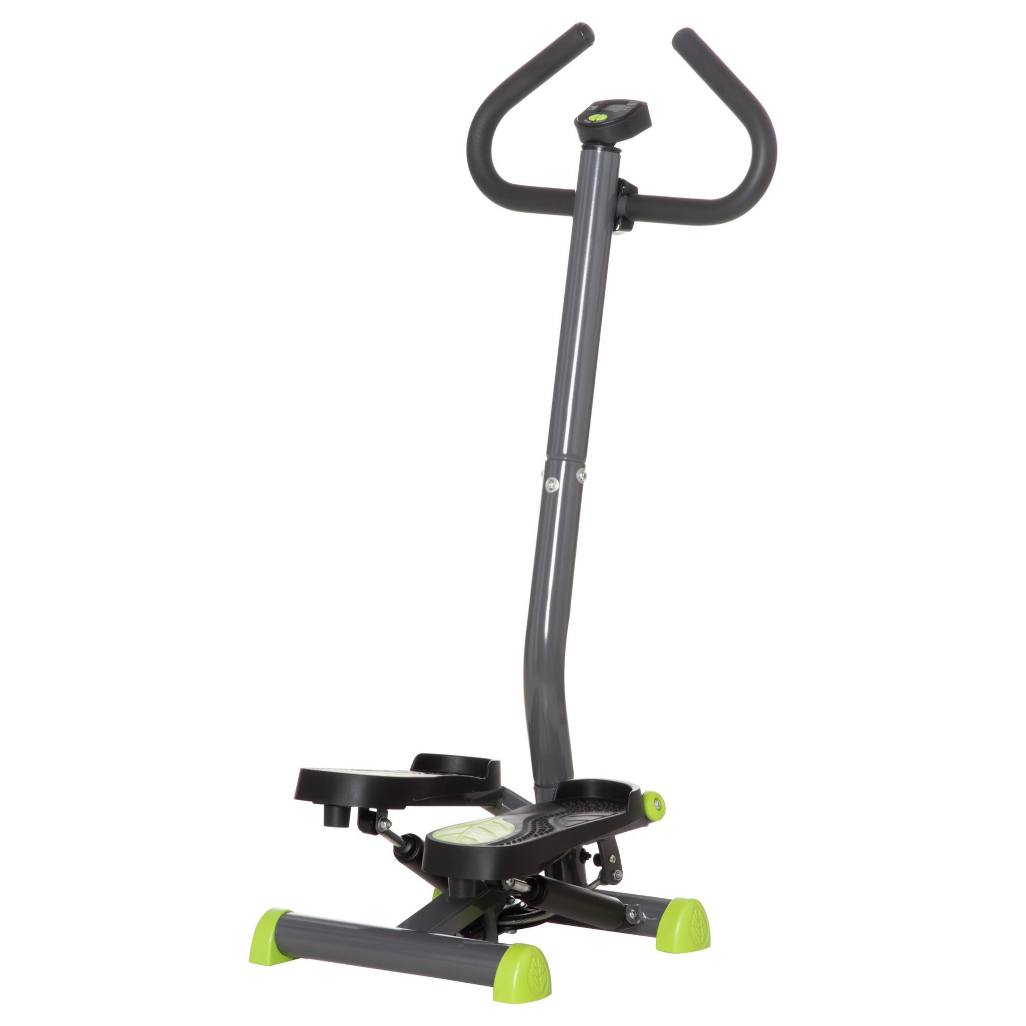 HOMCOM Stepper fitness avec guidon ergonomique - écran lcd multifonction - résistance réglable - acier gris vert noir