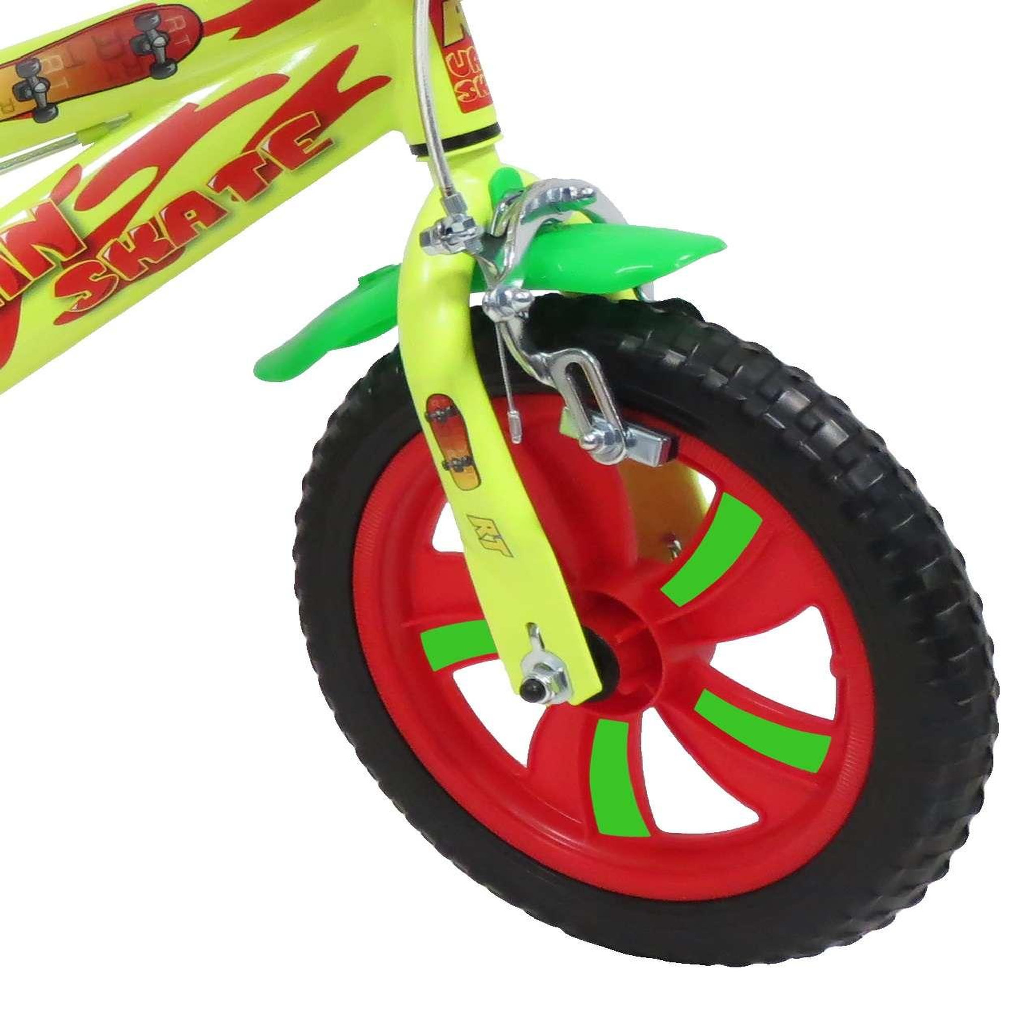 Voir la diapositive 4 : Vélo enfant - Modèle 12'' Urban Skate pour enfant de 85 à 100 cm - Stabilisateurs - Plaque décorative avant - Bidon arrière - 2 freins