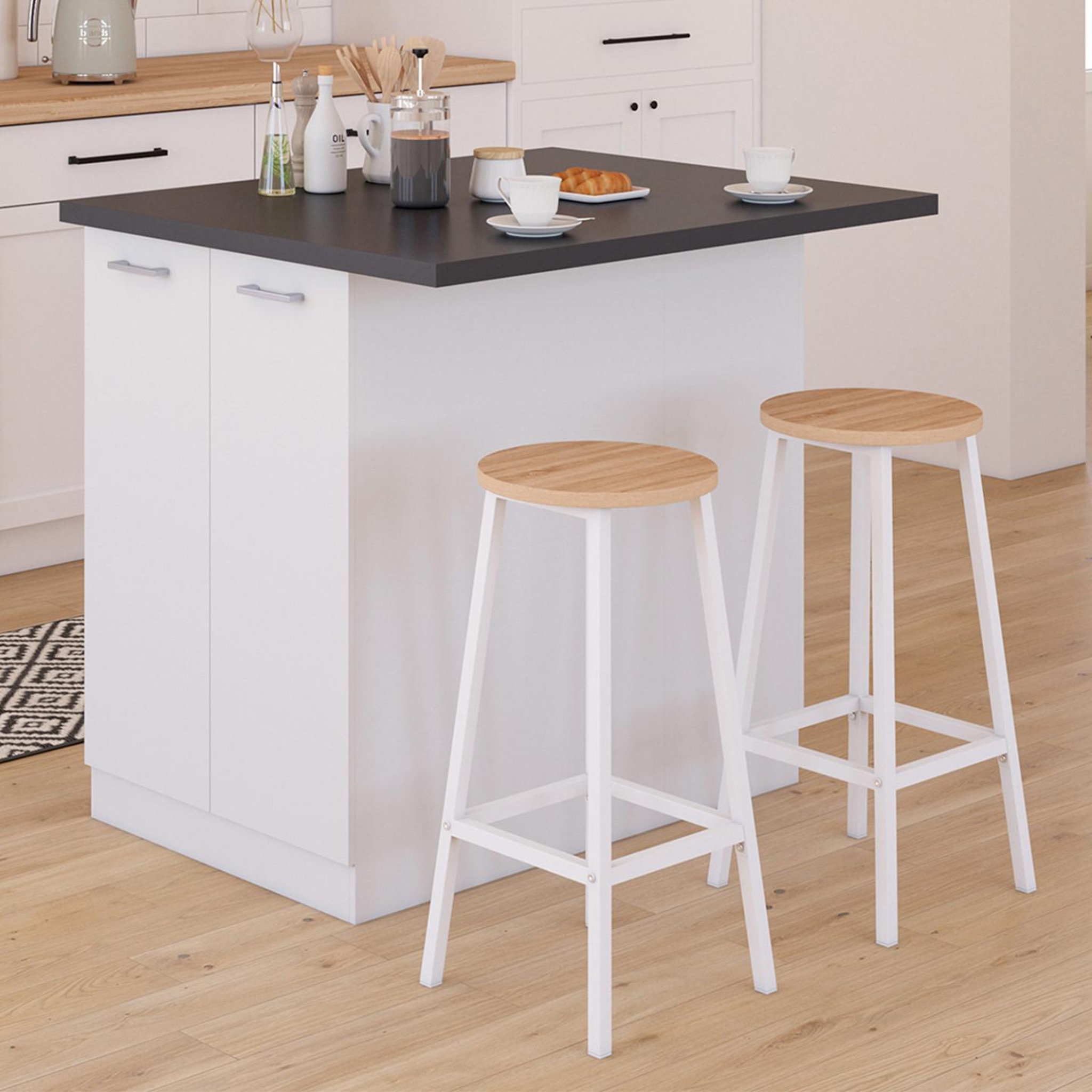 Voir la diapositive 2 : ID MARKET Ilot central ivo 100 cm blanc avec plan de travail gris anthracite