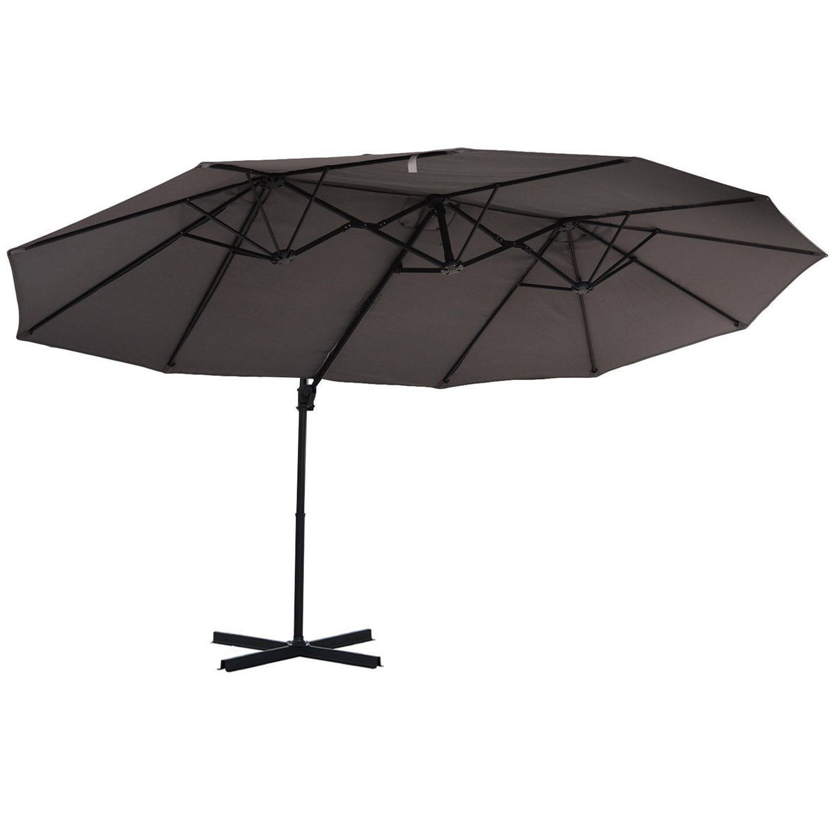 OUTSUNNY Parasol déporté grande taille XXL inclinable dim. 4,4L x 2,7l x 2,5H m piètement en acier inclus polyester gris