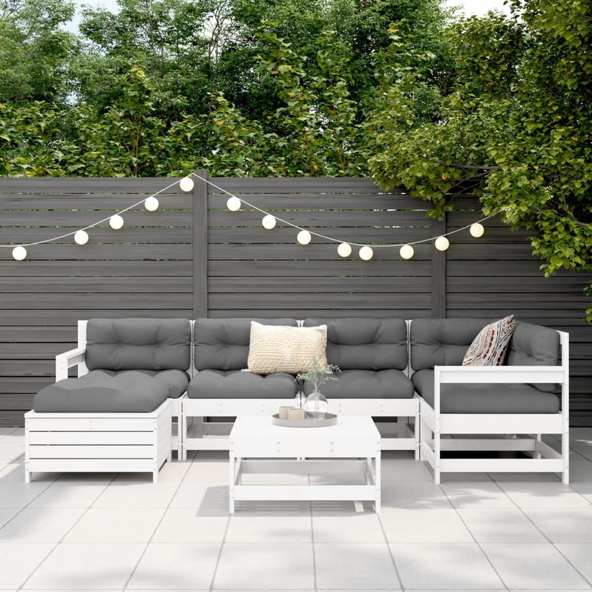 Voir la diapositive 3 : VIDAXL Salon de jardin 7 pcs blanc bois de pin massif