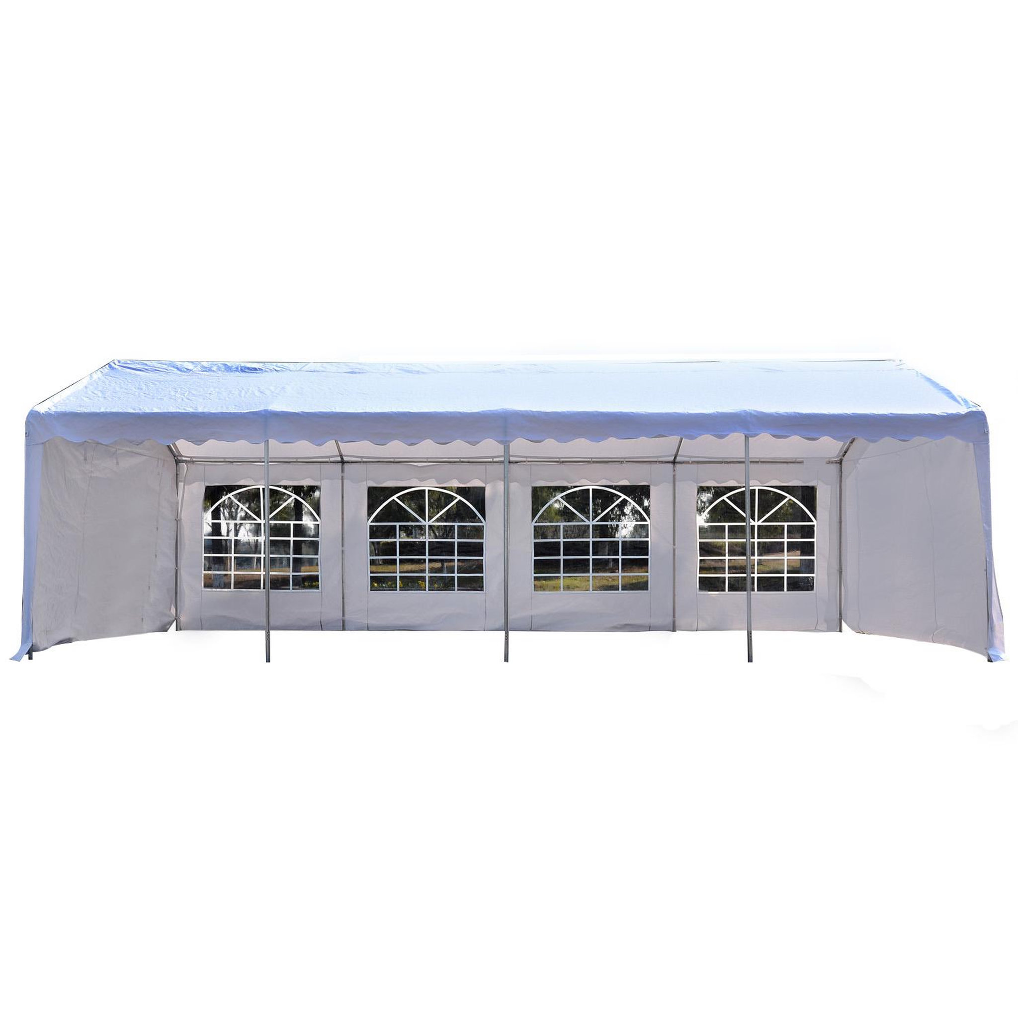 Voir la diapositive 4 : OUTSUNNY Tente barnum tonnelle de réception 798L x 392l x 280H cm polyéthylène imperméable 8 fenêtres et acier galvanisé robuste blanc