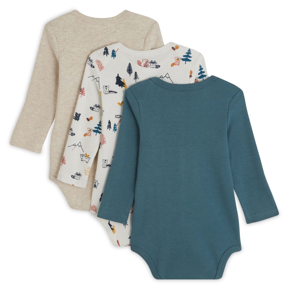INEXTENSO Lot de 3 bodies manches longues castor bébé garçon