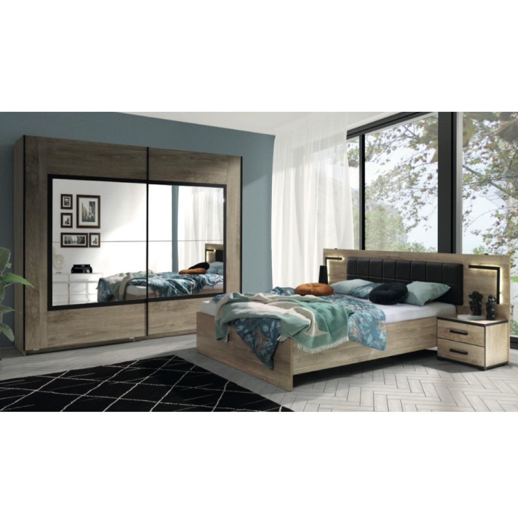 Voir la diapositive 4 : JLC KREATION Armoire adulte en bois avec portes coulissantes pierre