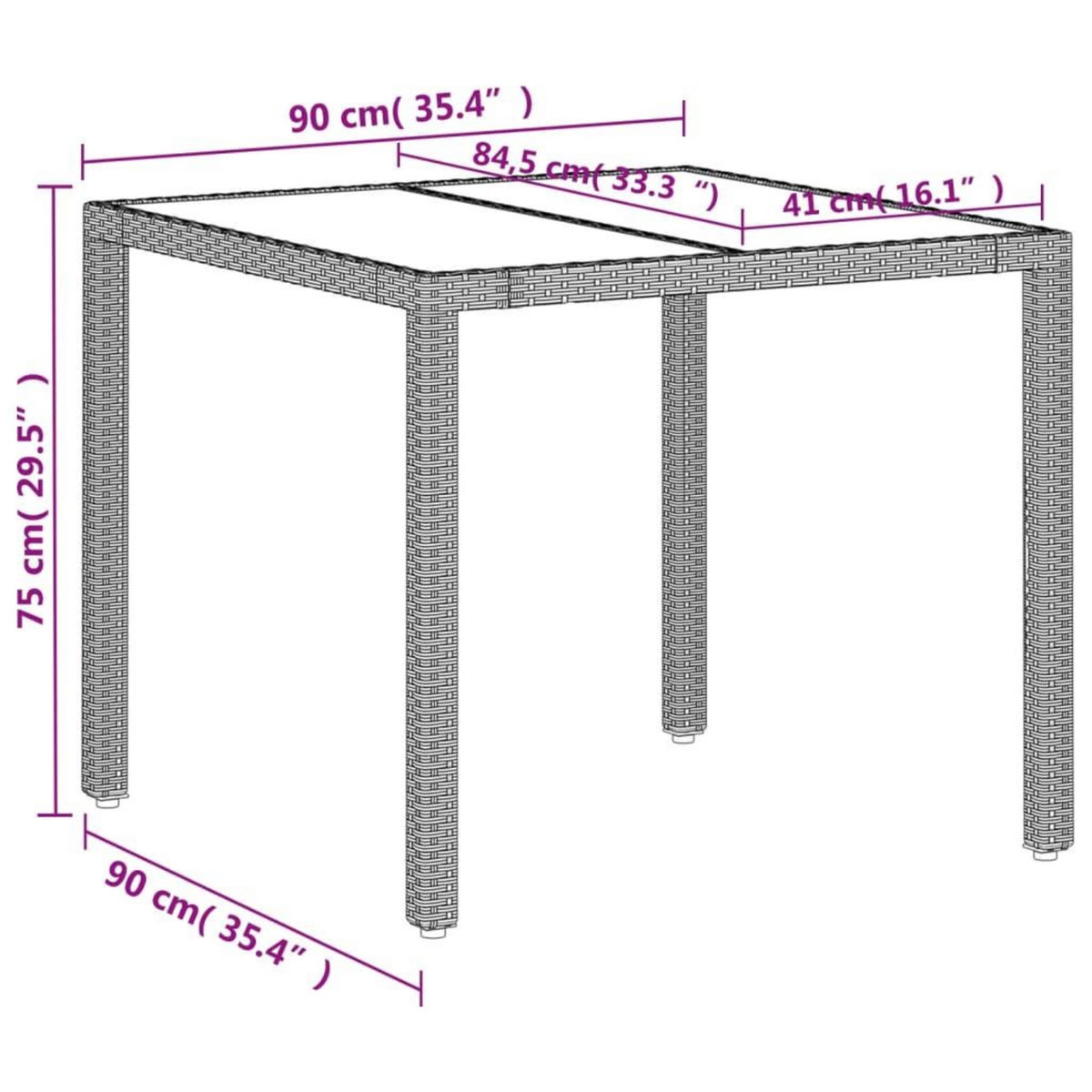VIDAXL Table de jardin avec dessus en verre gris clair resine tressee