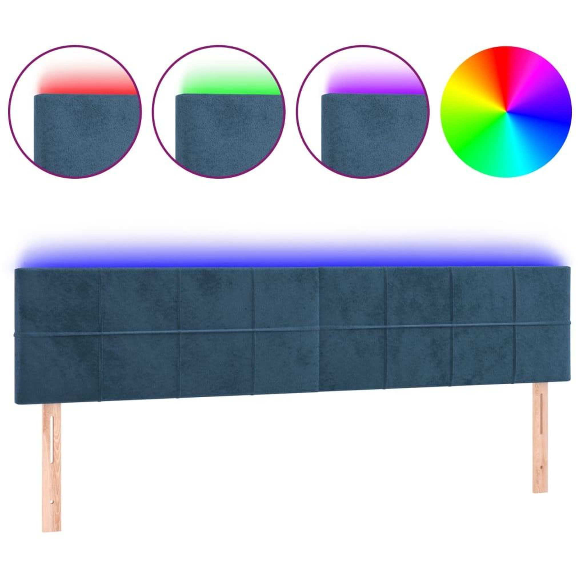 Voir la diapositive 2 : VIDAXL Tete de lit a LED Bleu fonce 200x5x78/88 cm Velours
