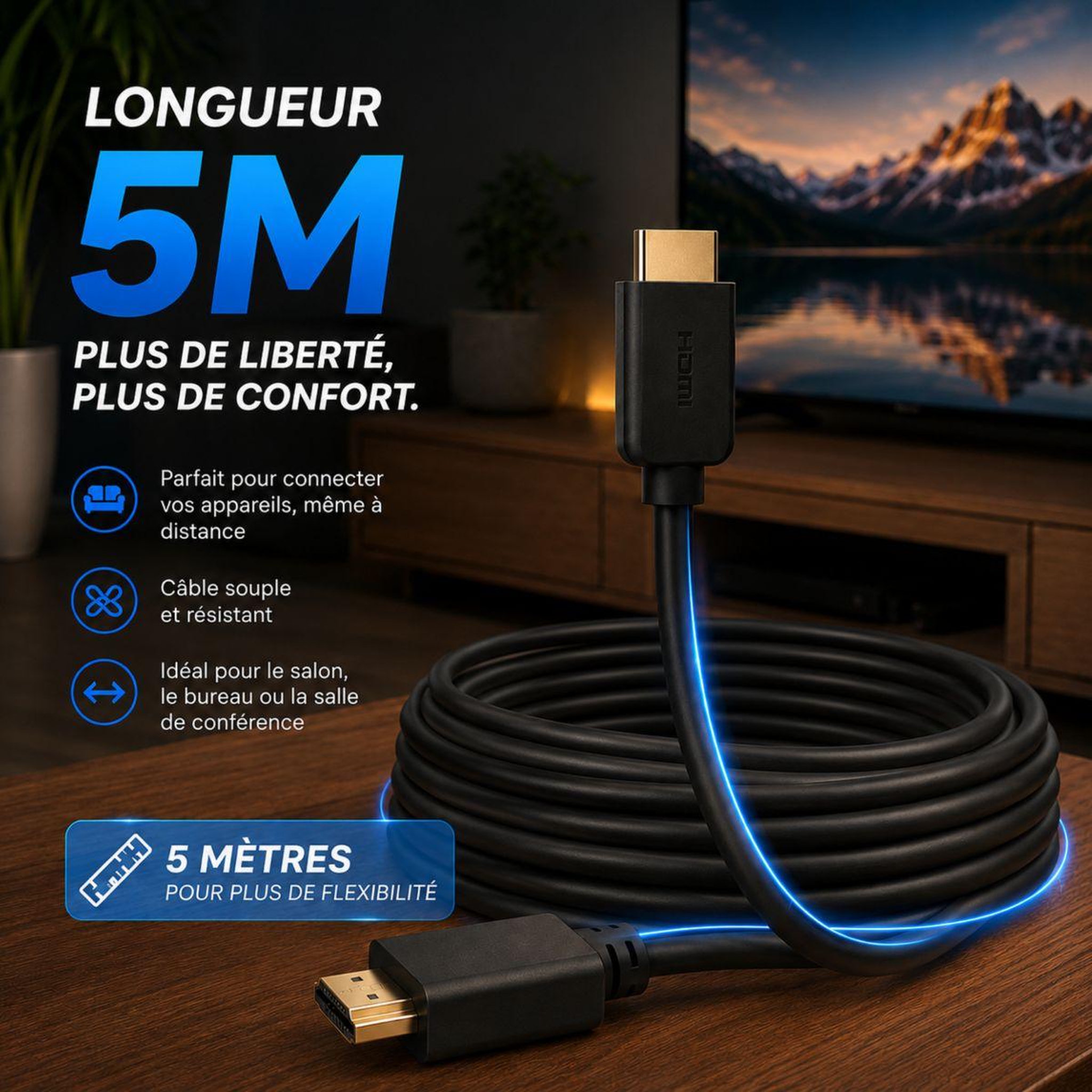 Voir la diapositive 3 : ESSENTIEL B Câble HDMI 2.0 /18Gbps 5M Noir