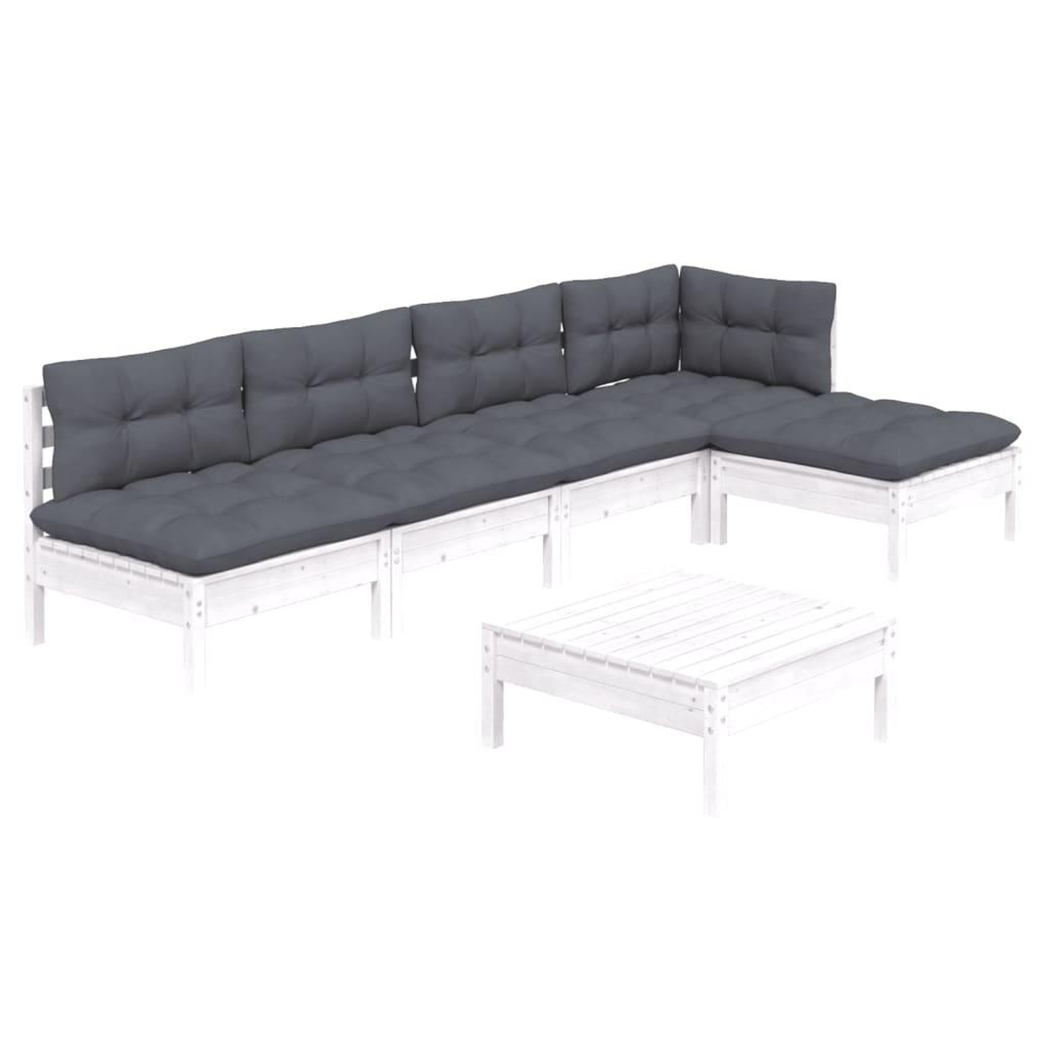 Voir la diapositive 3 : VIDAXL Salon de jardin 6 pcs avec coussins blanc bois de pin