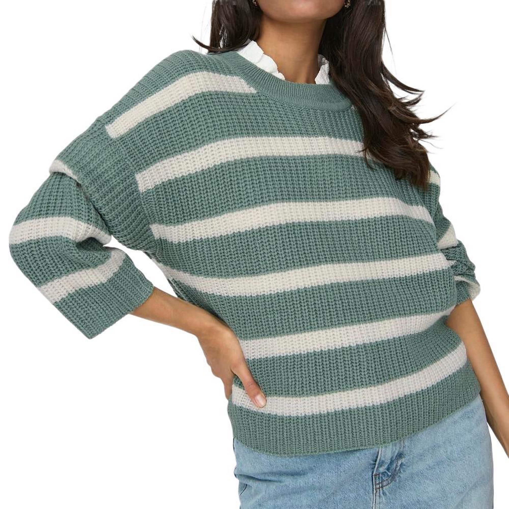 Voir la diapositive 1 : JACQUELINE DE YONG Pull à Rayures Vert Femme JDY Stripe