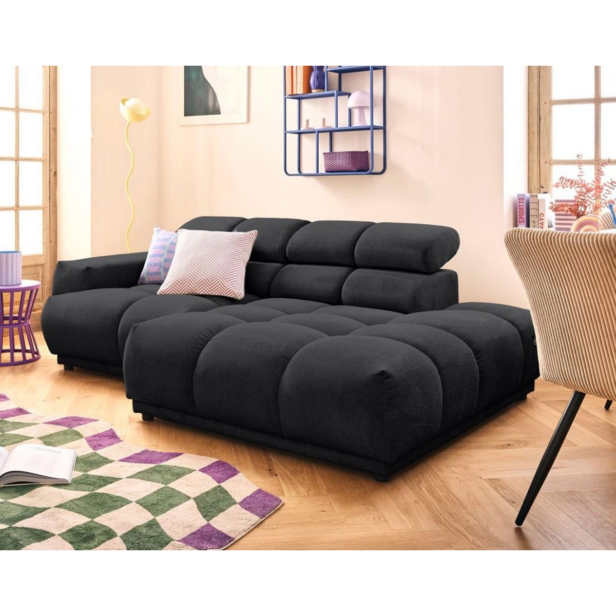 LISA DESIGN Matera - canapé d'angle droit 3 places avec têtières réglables en tissu texturé