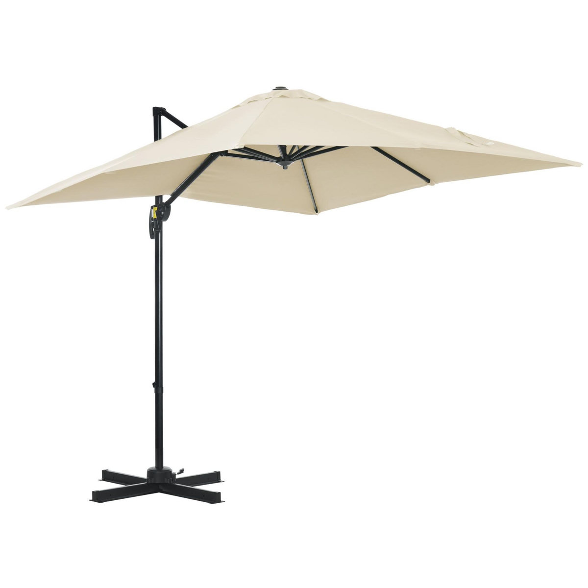 OUTSUNNY Parasol déporté carré inclinable manivelle avec pied en acier dim. 2,45L x 2,45l x 2,45H m métal alu. polyester haute densité beige