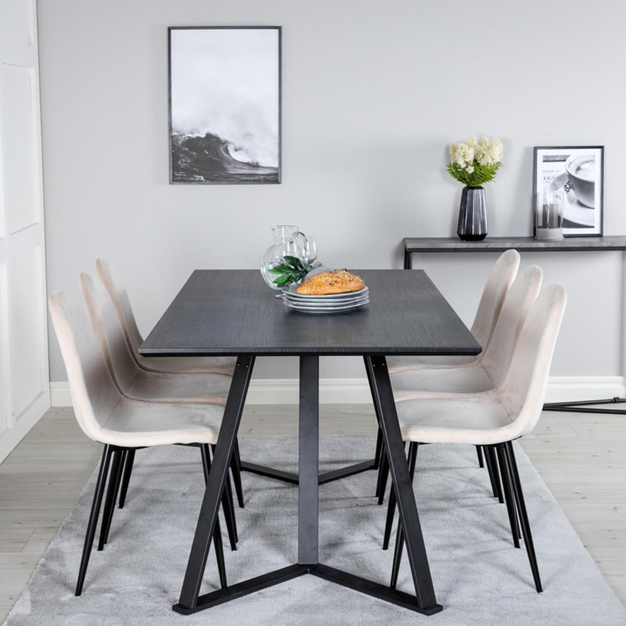 Voir la diapositive 5 : Paris Prix Ensemble table à manger & 6 chaises  marina & polar  180cm noir & beige