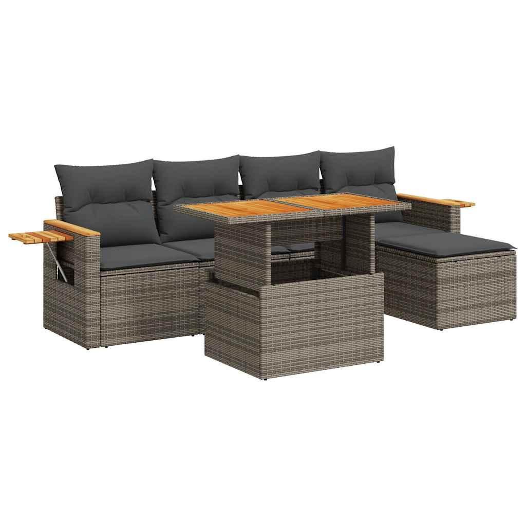 Voir la diapositive 2 : VIDAXL Salon de jardin avec coussins 6 pcs gris resine tressee acacia