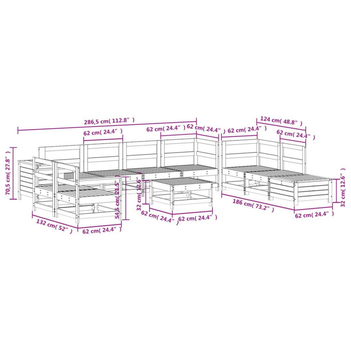VIDAXL Salon de jardin 11 pcs blanc bois massif de pin