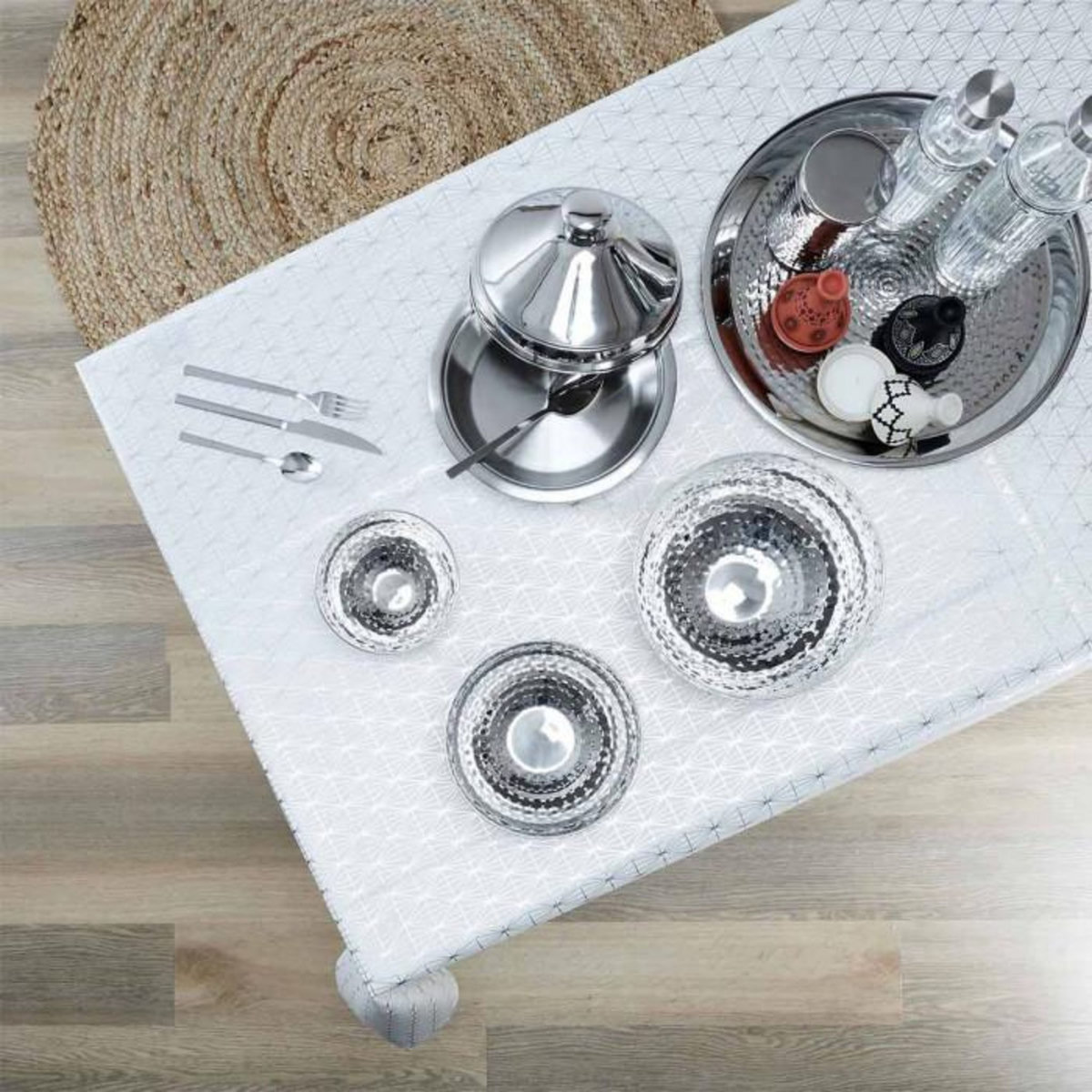 Paris Prix Nappe Rectangulaire  Géométrique  140x250cm Argent