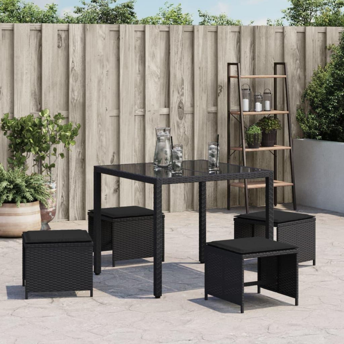 VIDAXL Tabourets de jardin avec coussins 4 pcs noir 40x40x35 cm rotin