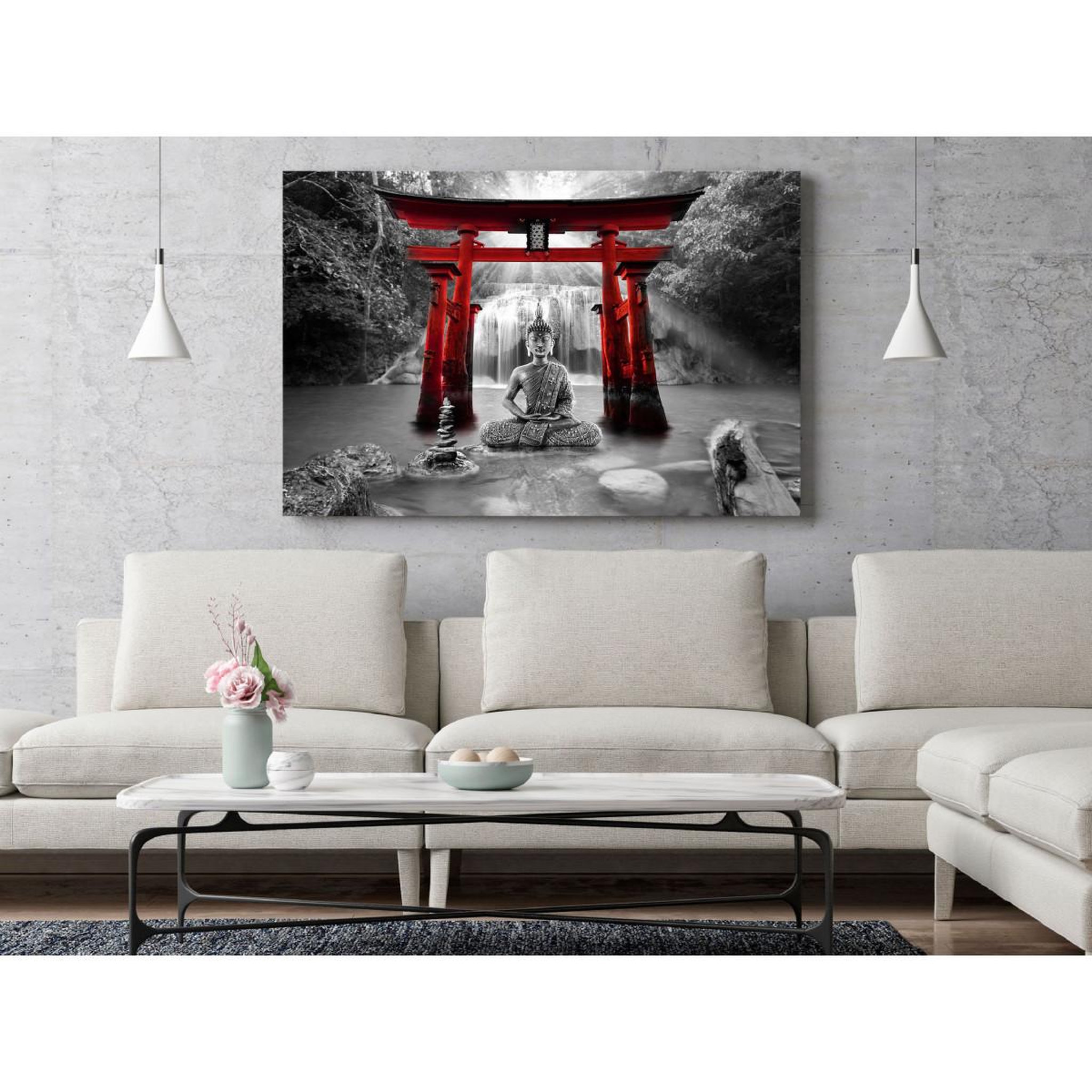 Voir la diapositive 2 : Paris Prix Tableau imprimé  buddha smile wide red