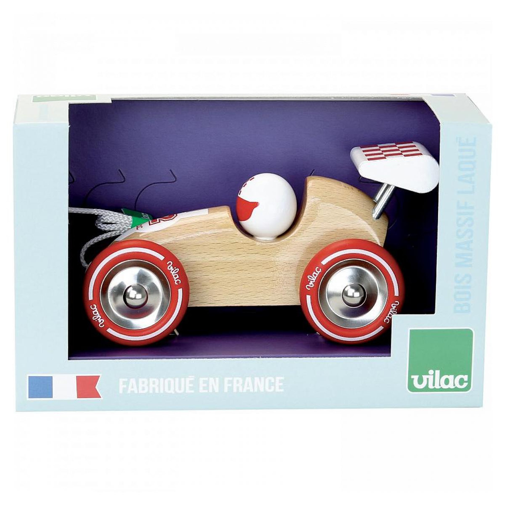 Voir la diapositive 2 : Vilac Voiture de course à trainer bois naturel