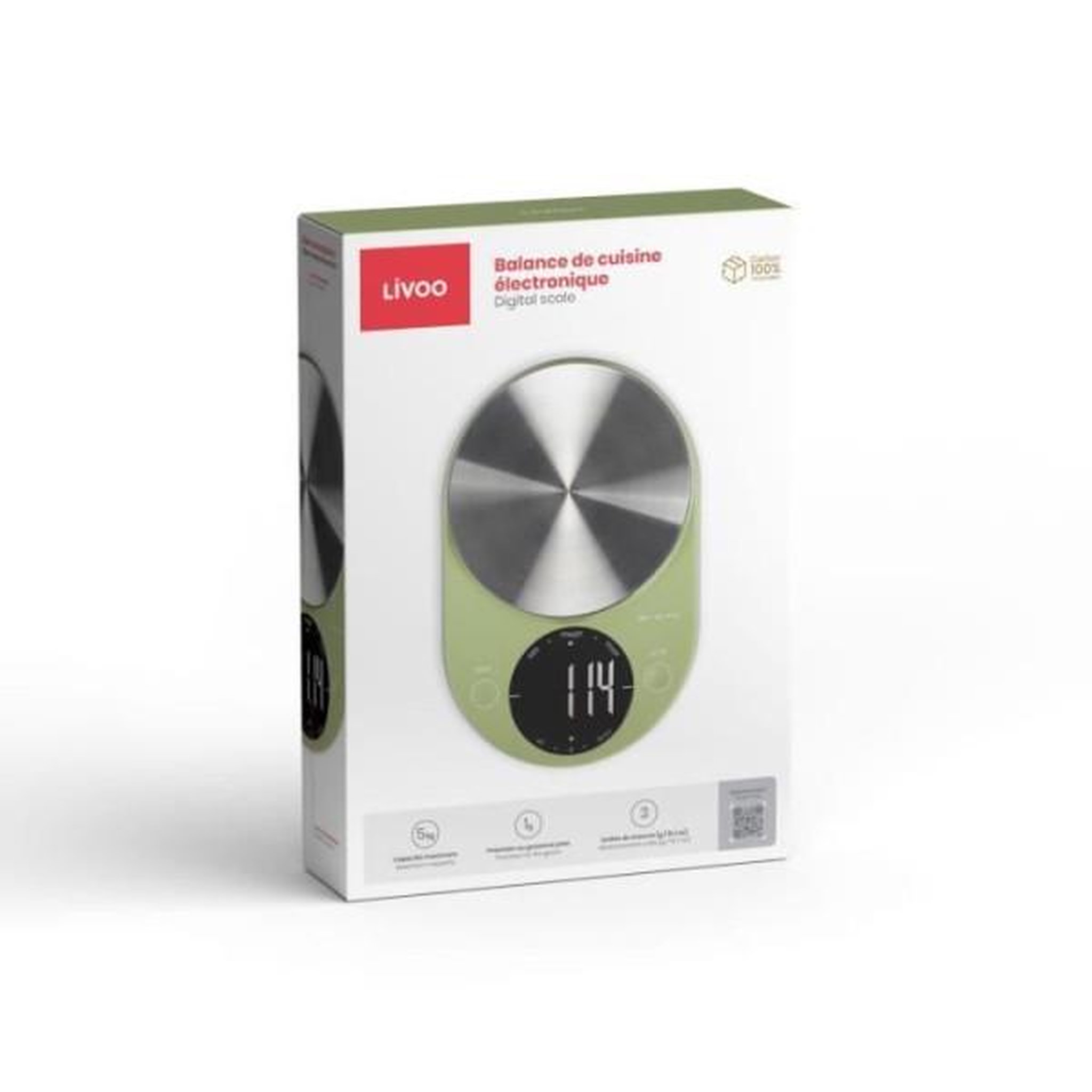 Voir la diapositive 5 : LIVOO Balance de Cuisine Electronique de Precision  - LIVOO - DOM493M - Max. 5 kg - 4 unités de mesure - Touches sensitives - Ecran LCD rétroécl
