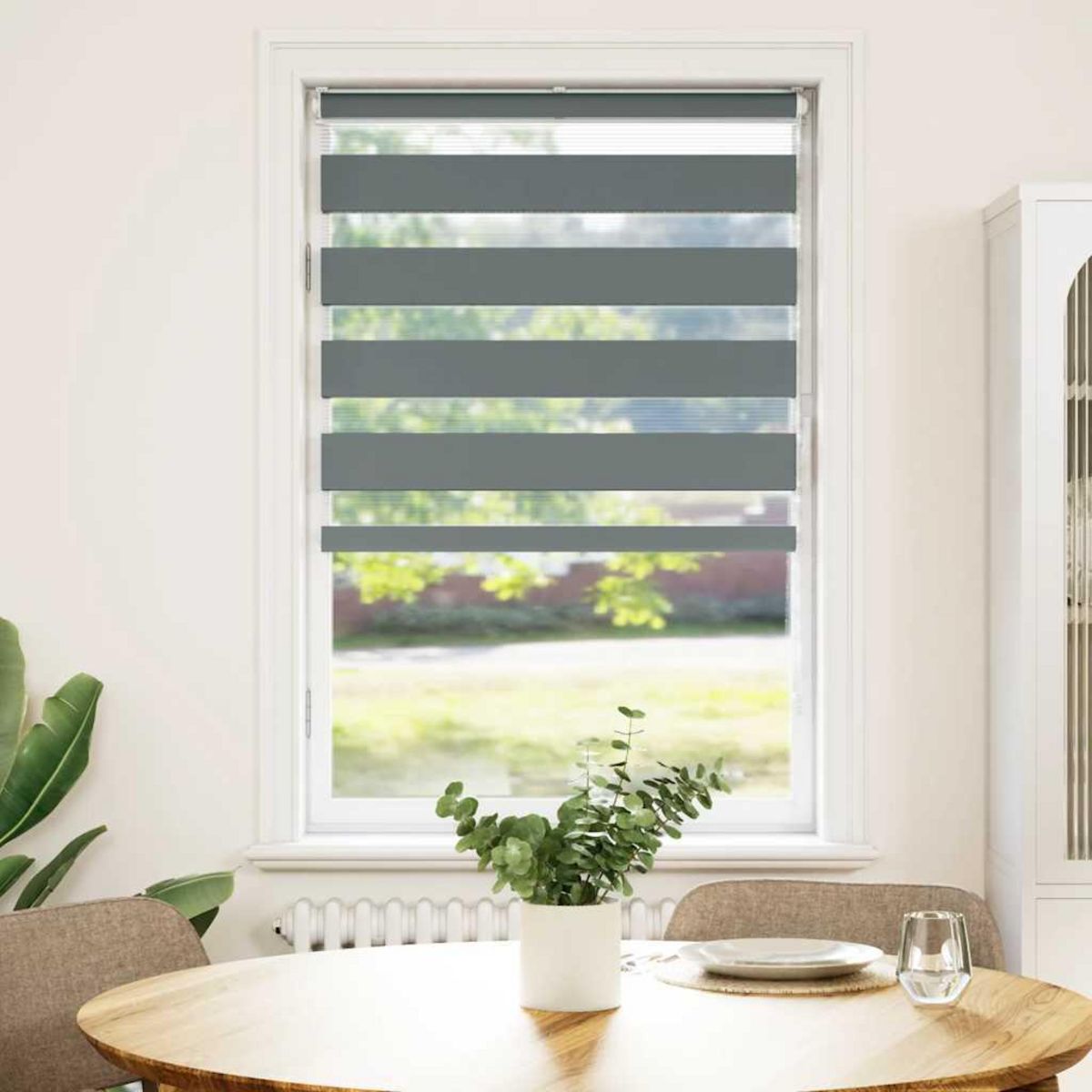 VIDAXL Store zebre gris fonce largeur du tissu 75,9 cm polyester