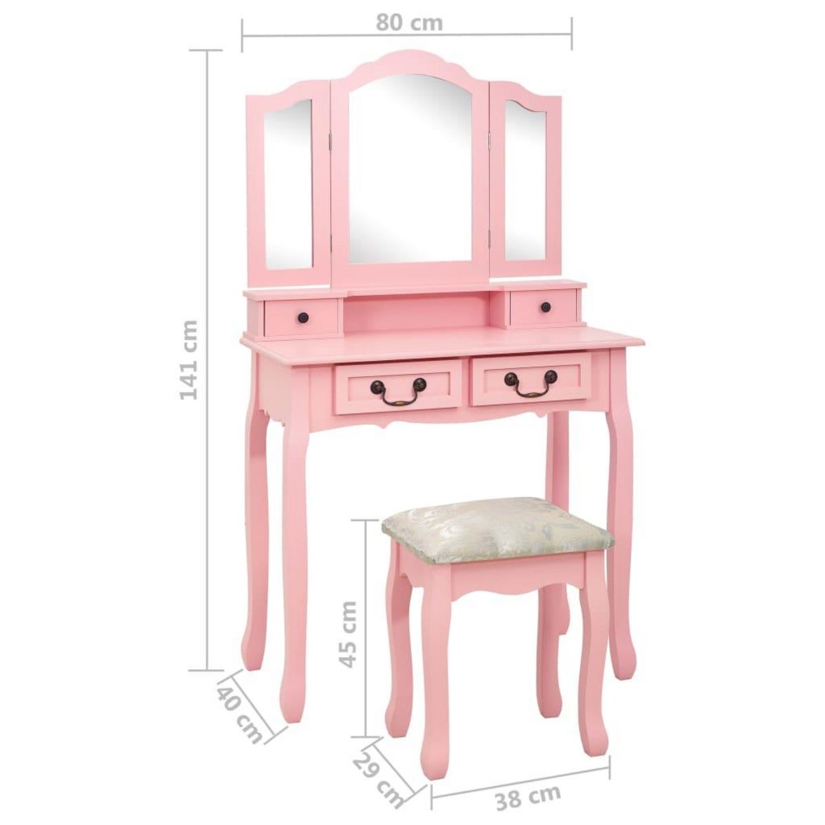 VIDAXL Ensemble de coiffeuse avec tabouret Rose 80x69x141 cm Paulownia