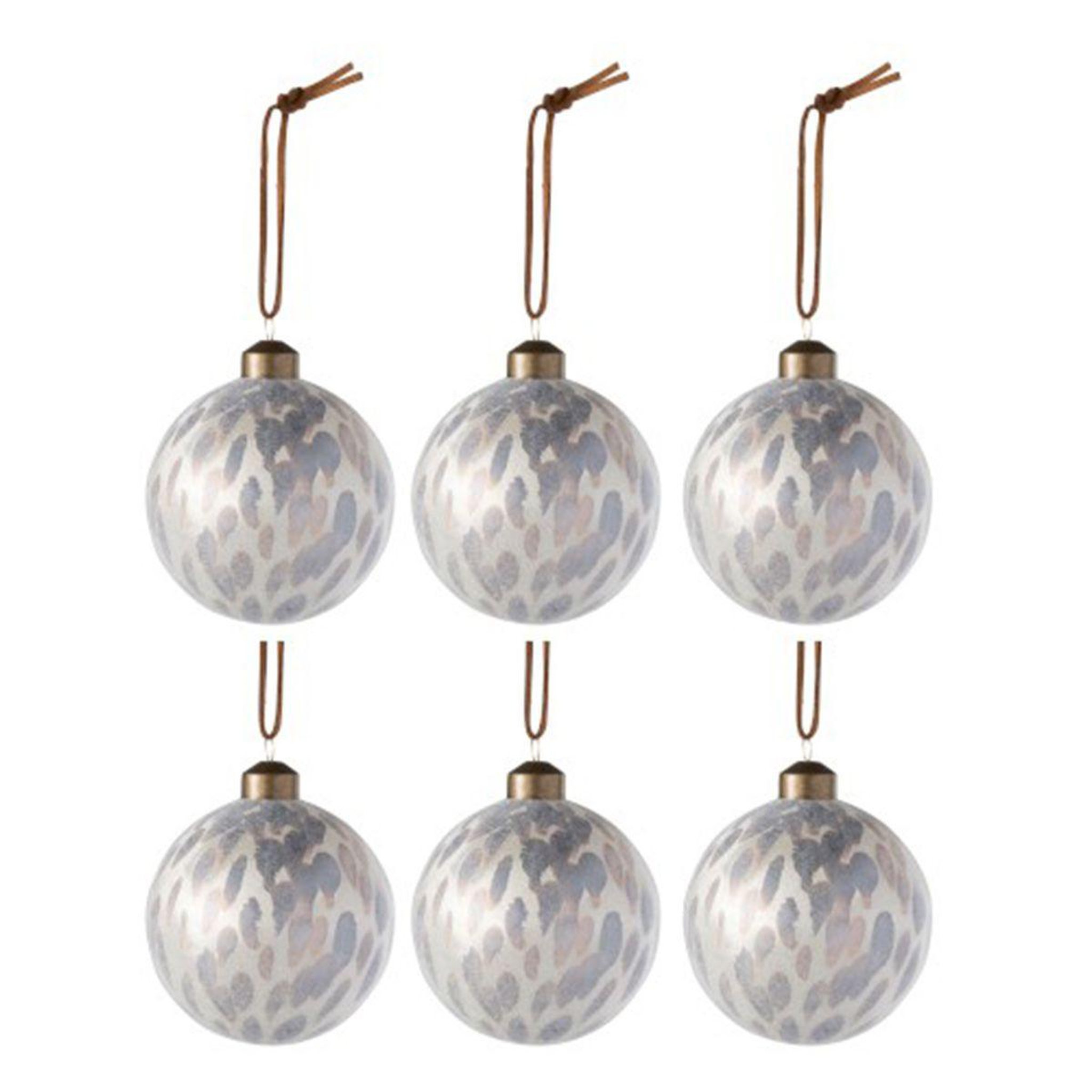 J-LINE Lot de 6 boules de noël  léopard  8cm marron