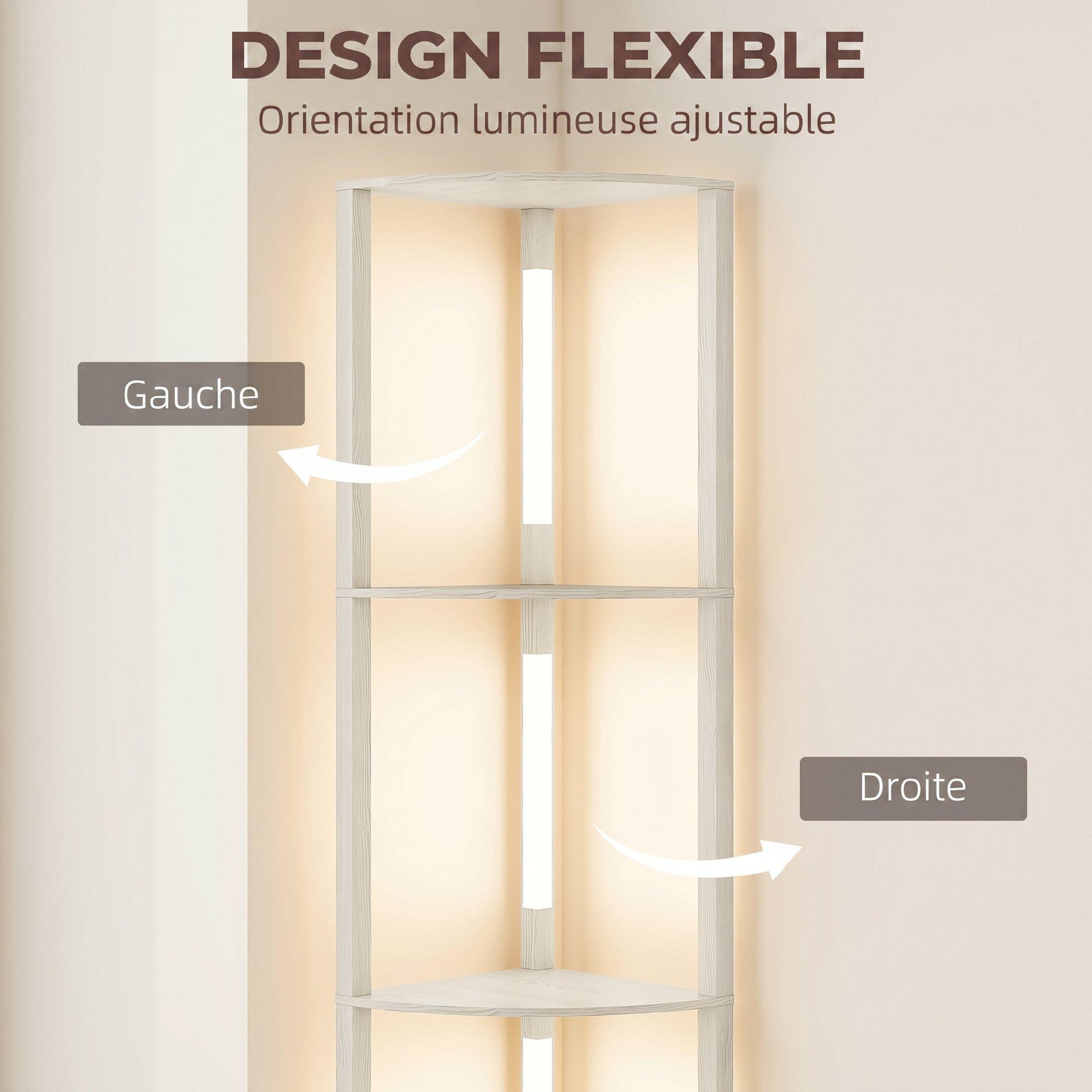 Voir la diapositive 6 : HOMCOM Lampadaire étagère led d'angle réglable 4 niveaux design bois clair