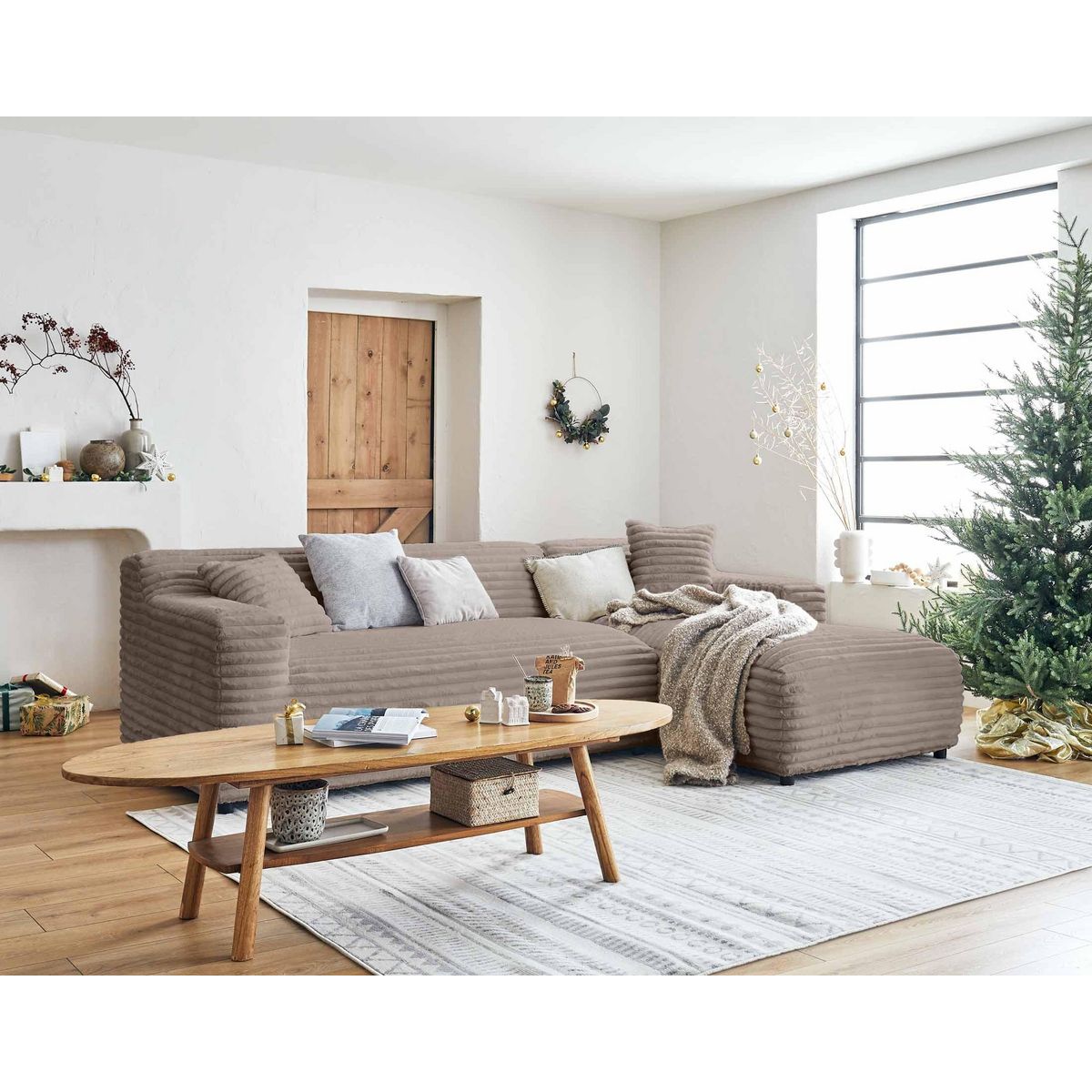 LISA DESIGN Laponie - canapé d'angle droit - 4 places - en fausse fourrure côtelée