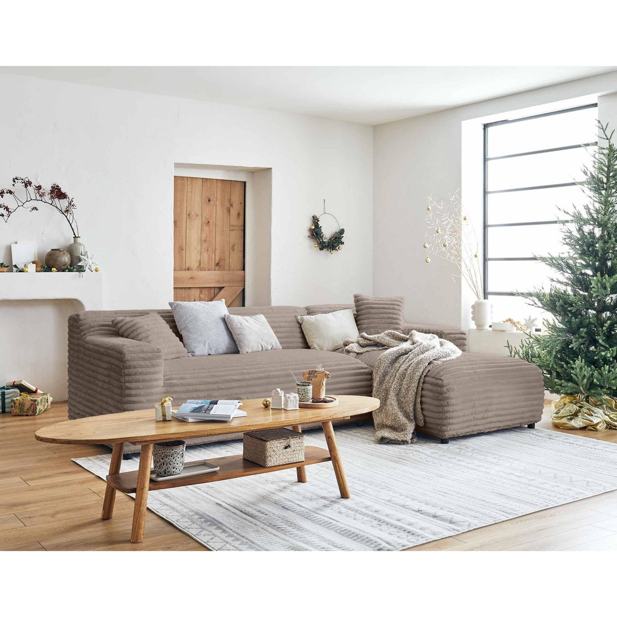 LISA DESIGN Laponie - canapé d'angle droit - 4 places - en fausse fourrure côtelée