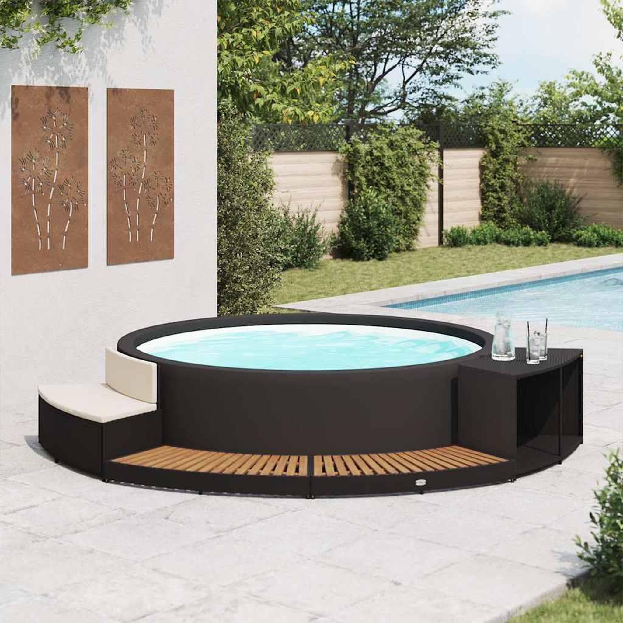VIDAXL Cadre de spa noir resine tressee et bois d'acacia