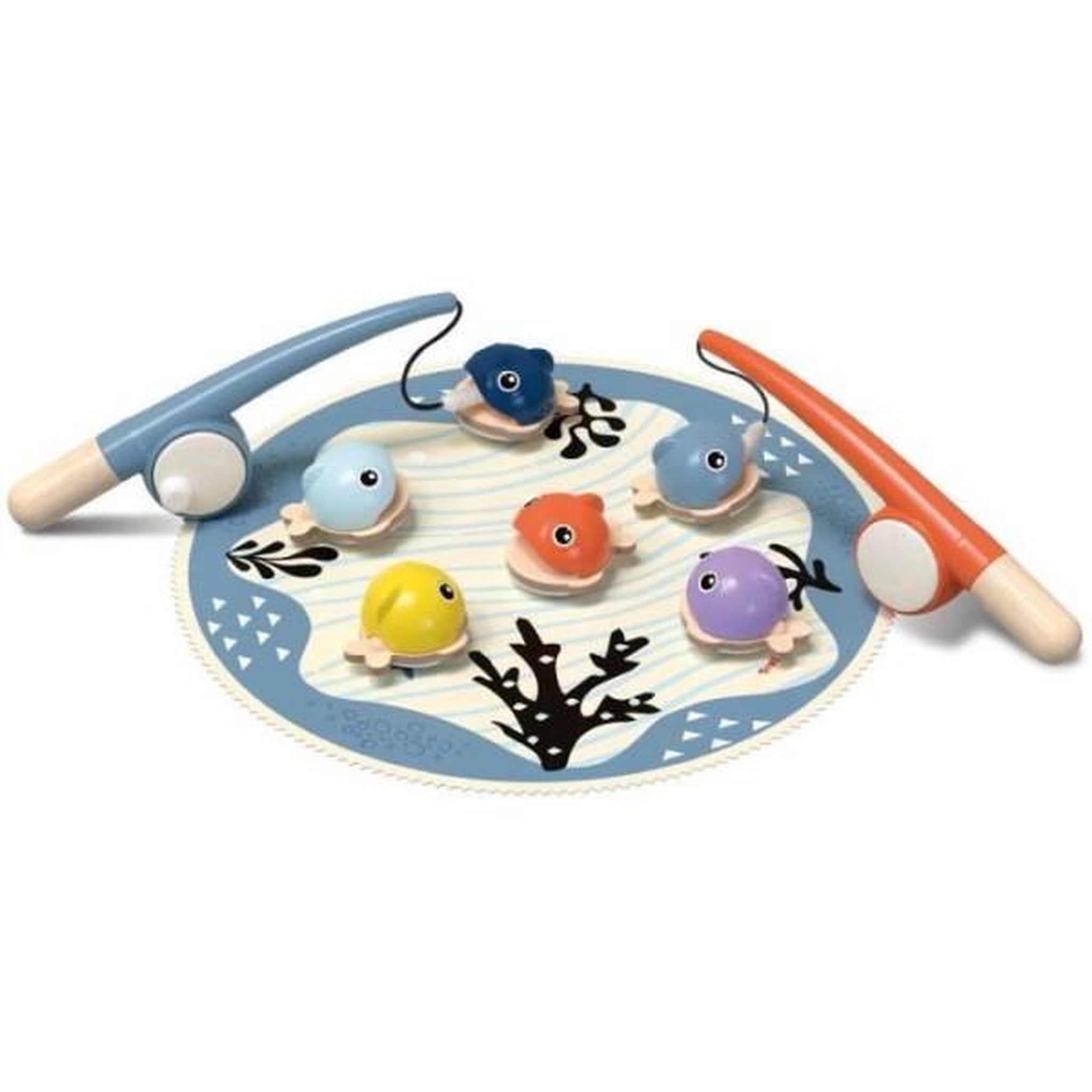JACTAL Attrape les poissons, jeu éducatif, 6 poissons magnétiques, 2 cannes a peche, tapis en tissu, pour enfant des 2 ans, top brigh
