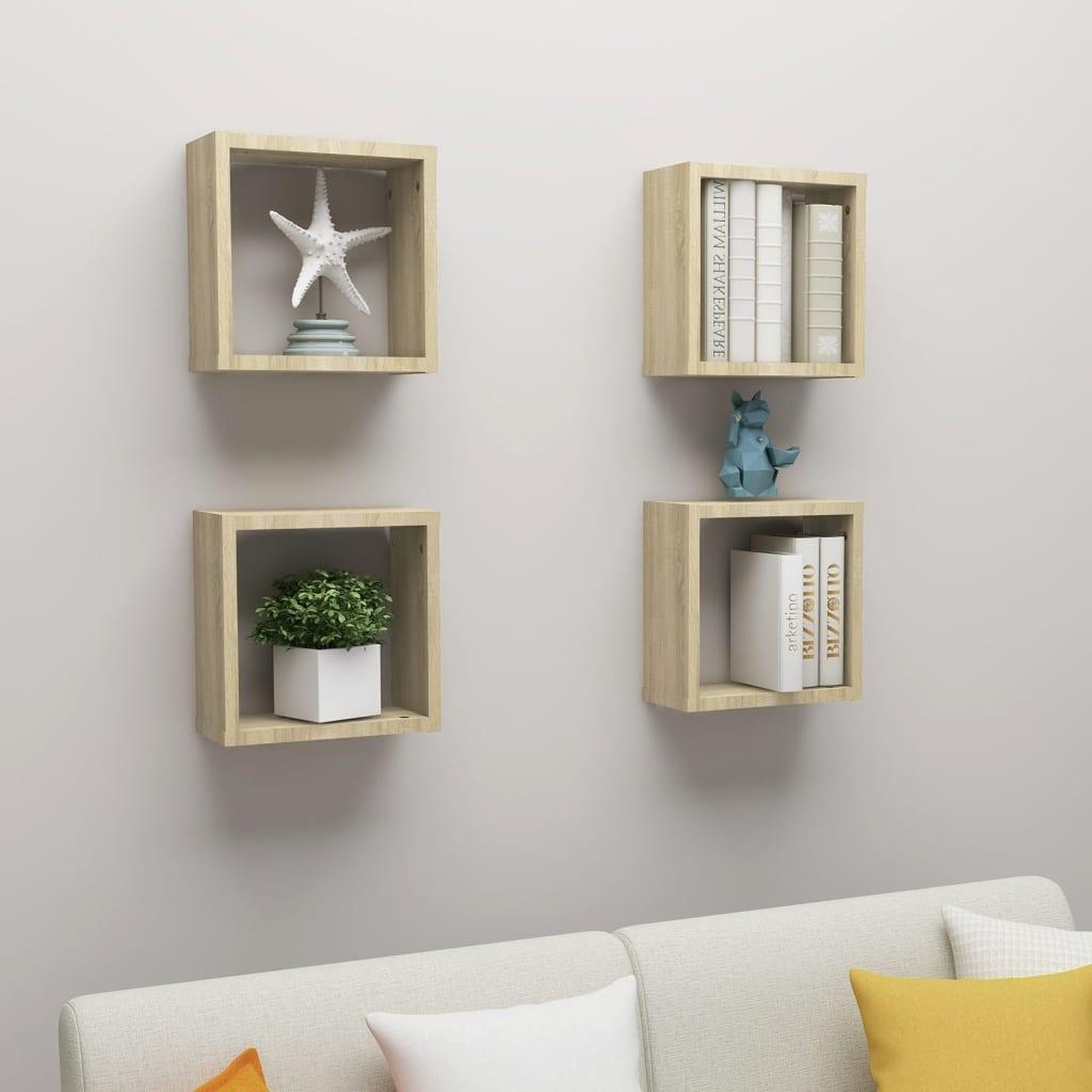 VIDAXL Etageres cube murales 4 pcs Chene sonoma 30x15x30 cm