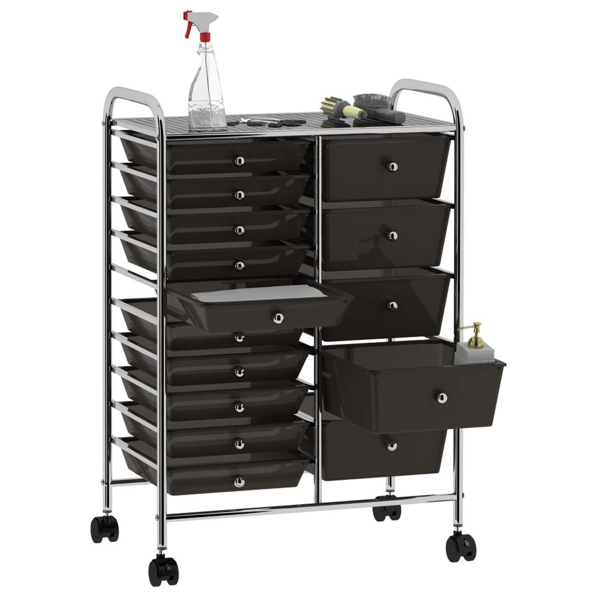 Voir la diapositive 2 : VIDAXL Chariot de rangement mobile a 15 tiroirs XXL Noir Plastique