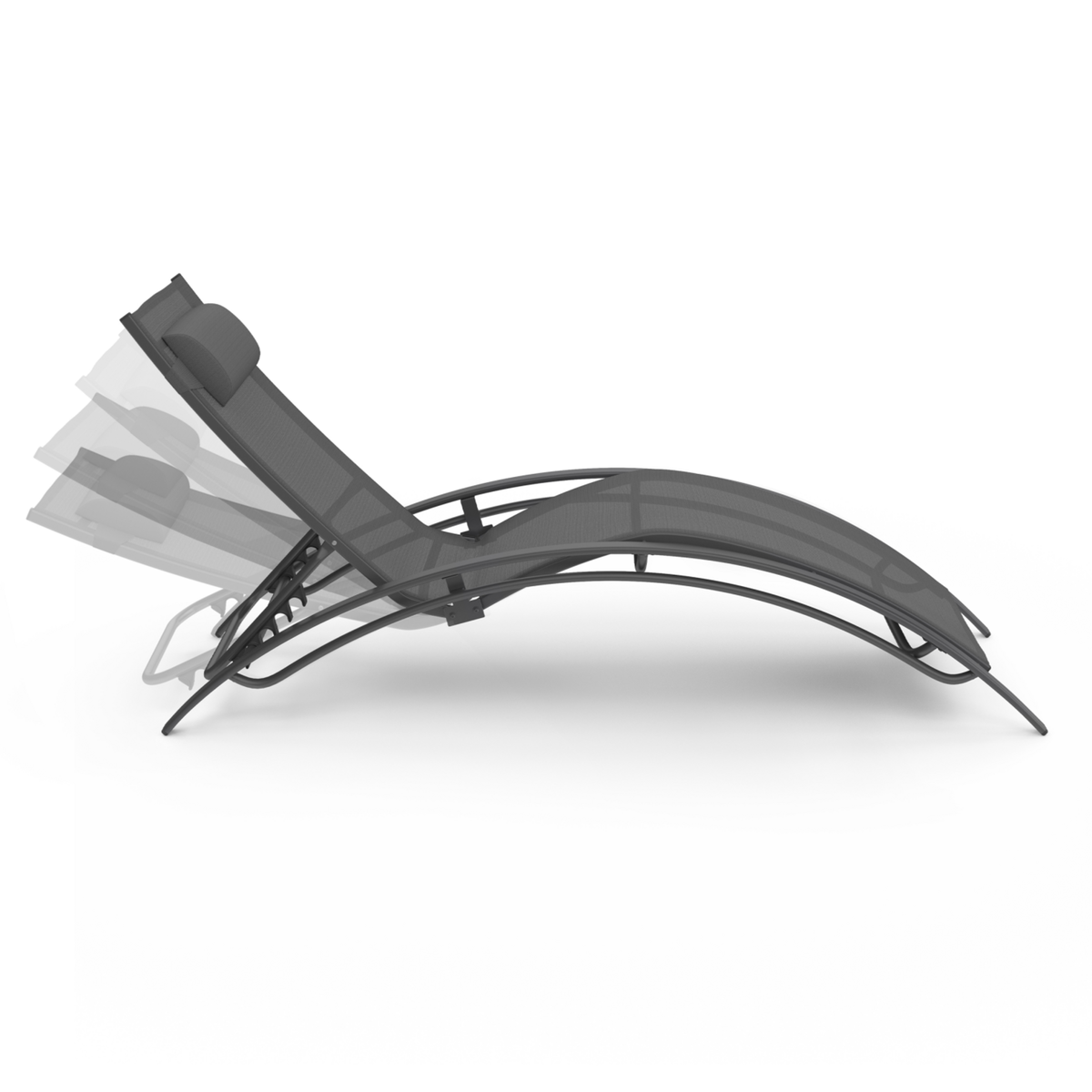 ID MARKET Lot de 2 transats de jardin inclinables en acier HAVANE toile grise avec coussin