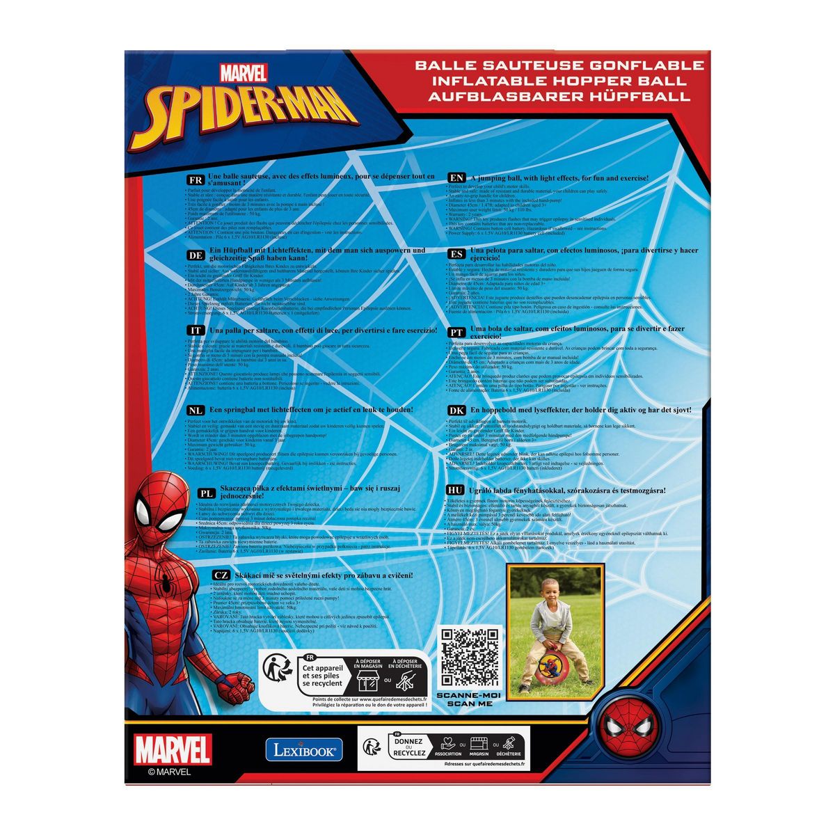 Lexibook Balle Sauteuse Gonflable Spiderman 45cm