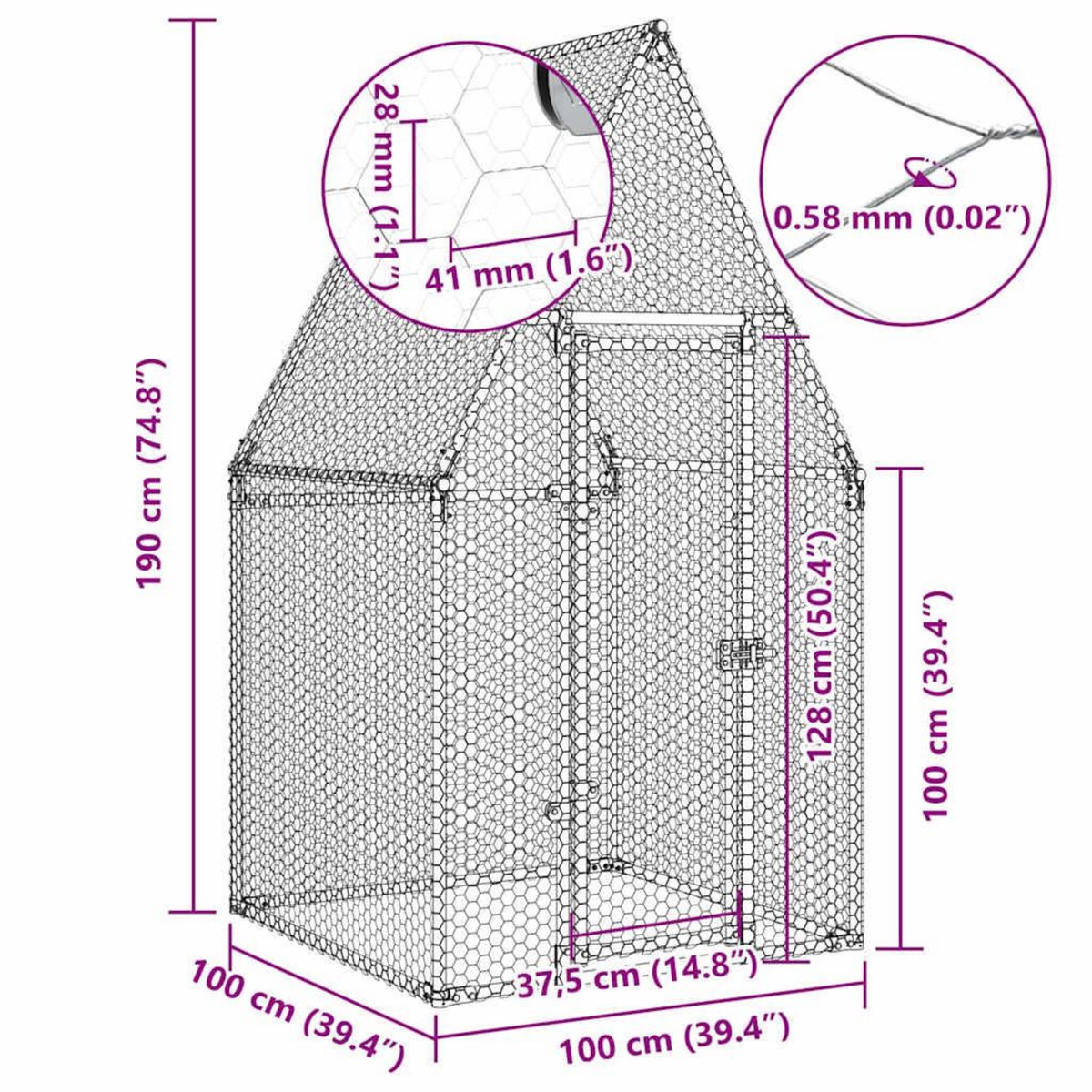 VIDAXL Cage pour poules argente 100x100x190 cm acier galvanise