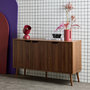Voir la diapositive 3 : SWEEEK Buffet de rangement effet bois de noyer 3 portes et 3 étagères.  buffet bas. 120cm